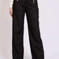 Women Loose Flare Denim with Waist Cotton Black