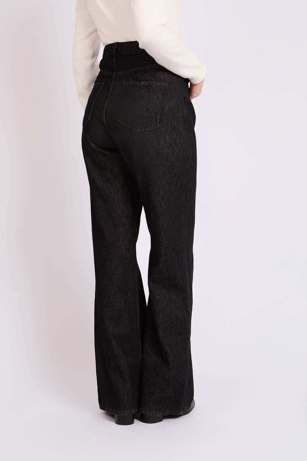 Women Loose Flare Denim with Waist Cotton Black