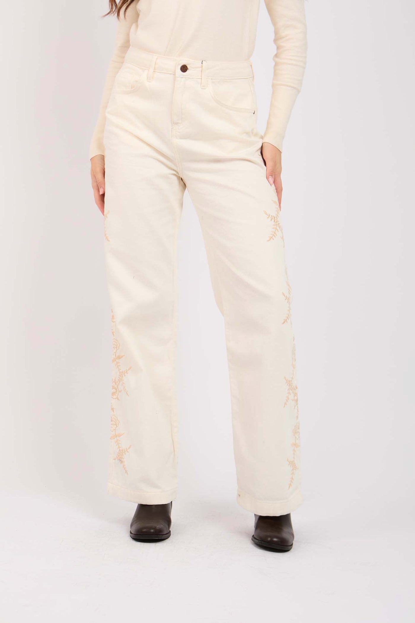 Women Wide Leg  Denim -Off White