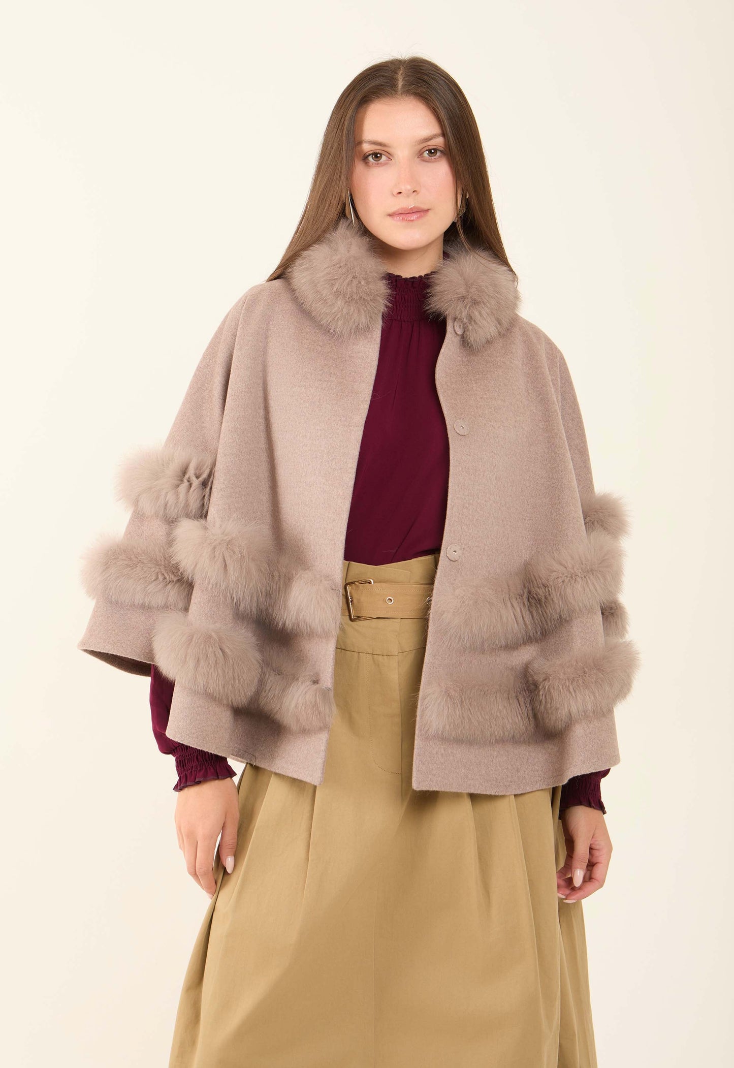 Women Cape Wool Beige