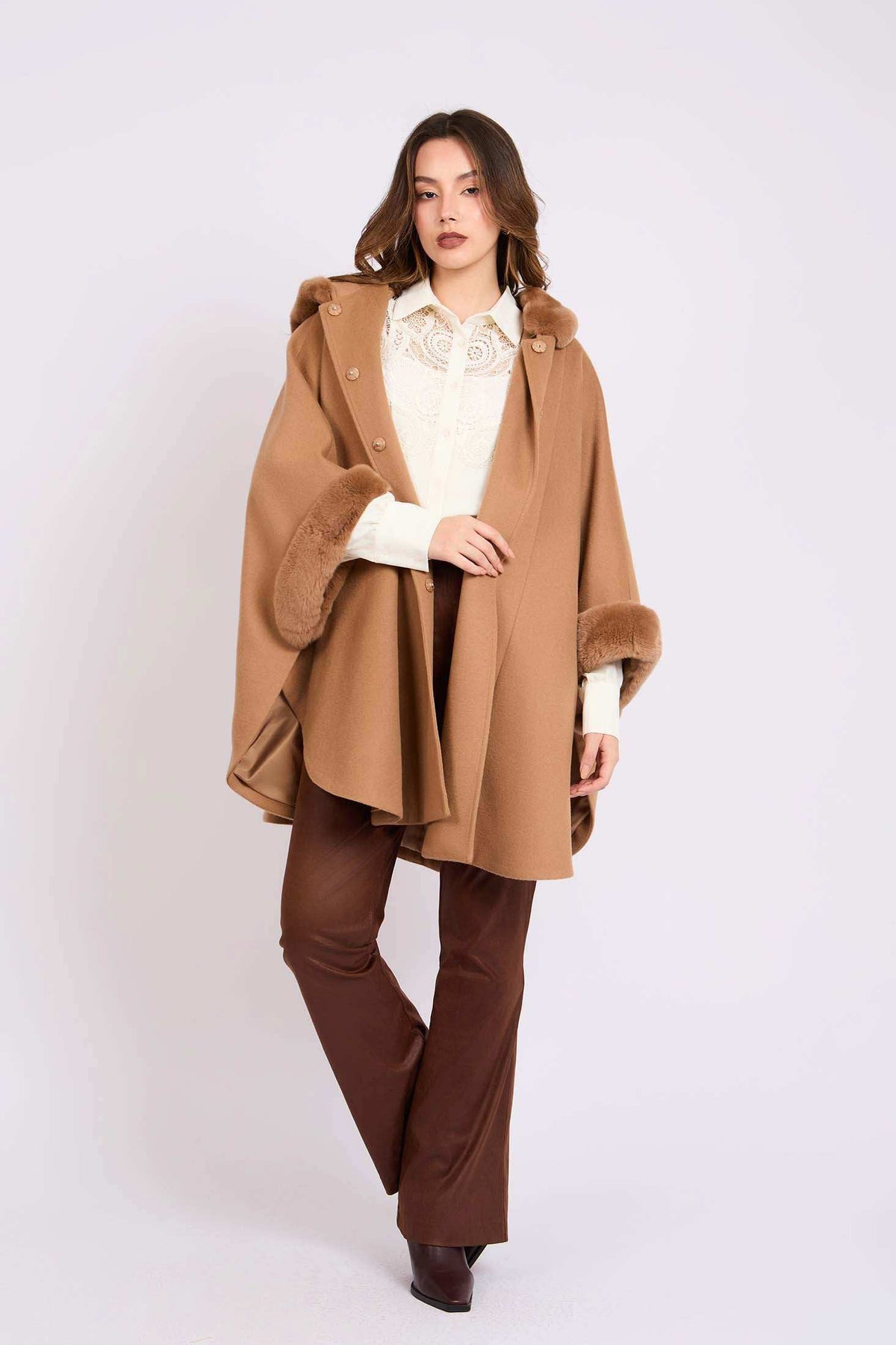 Women Cape Wool Camel