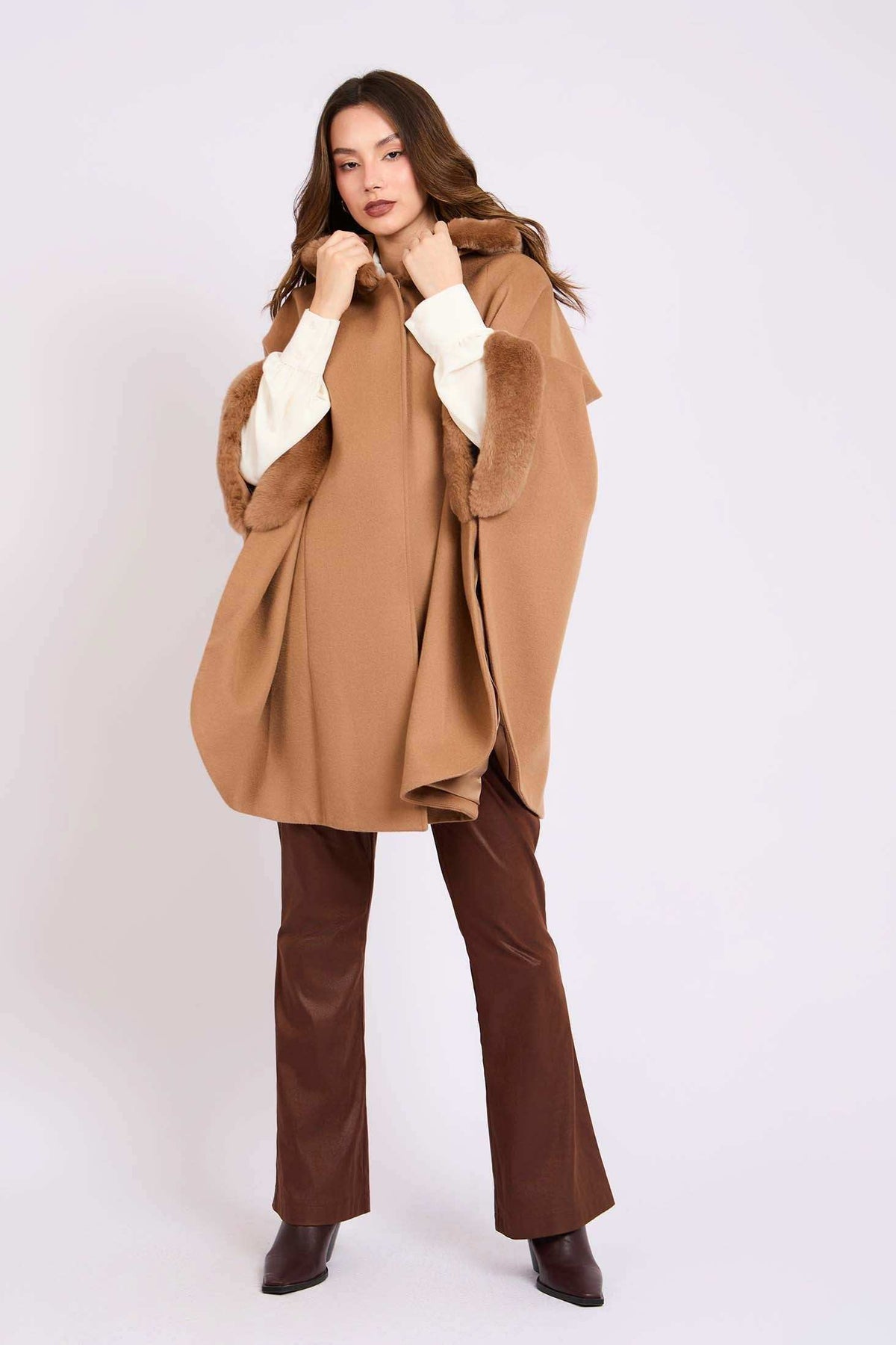 Women Cape Wool Camel