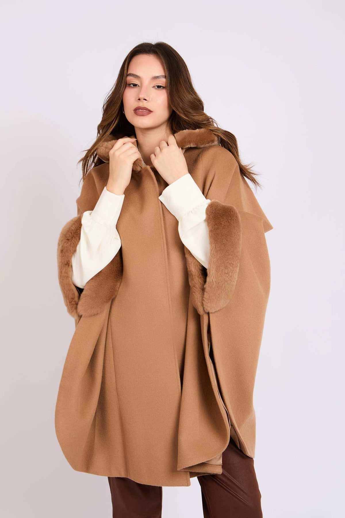 Women Cape Wool Camel