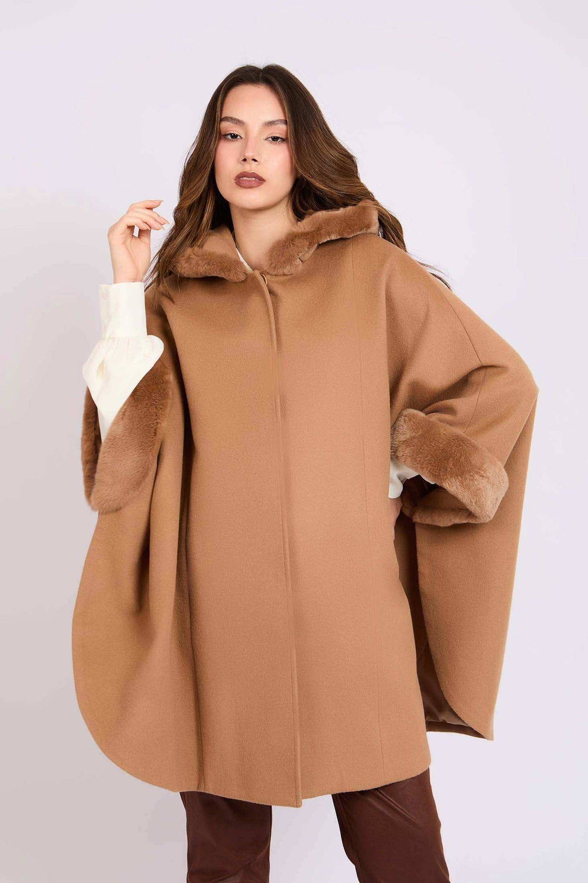 Women Cape Wool Camel