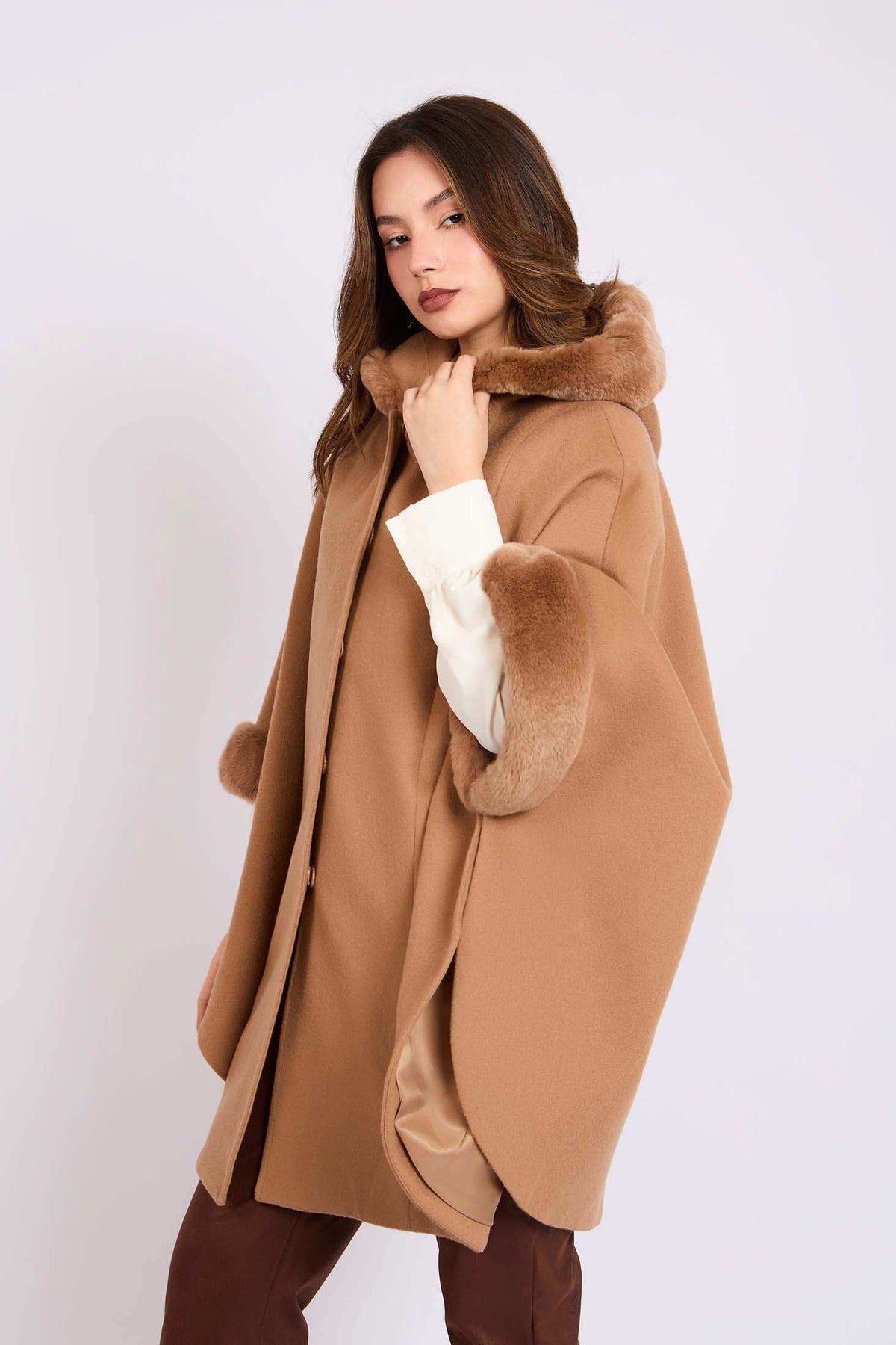 Women Cape Wool Camel