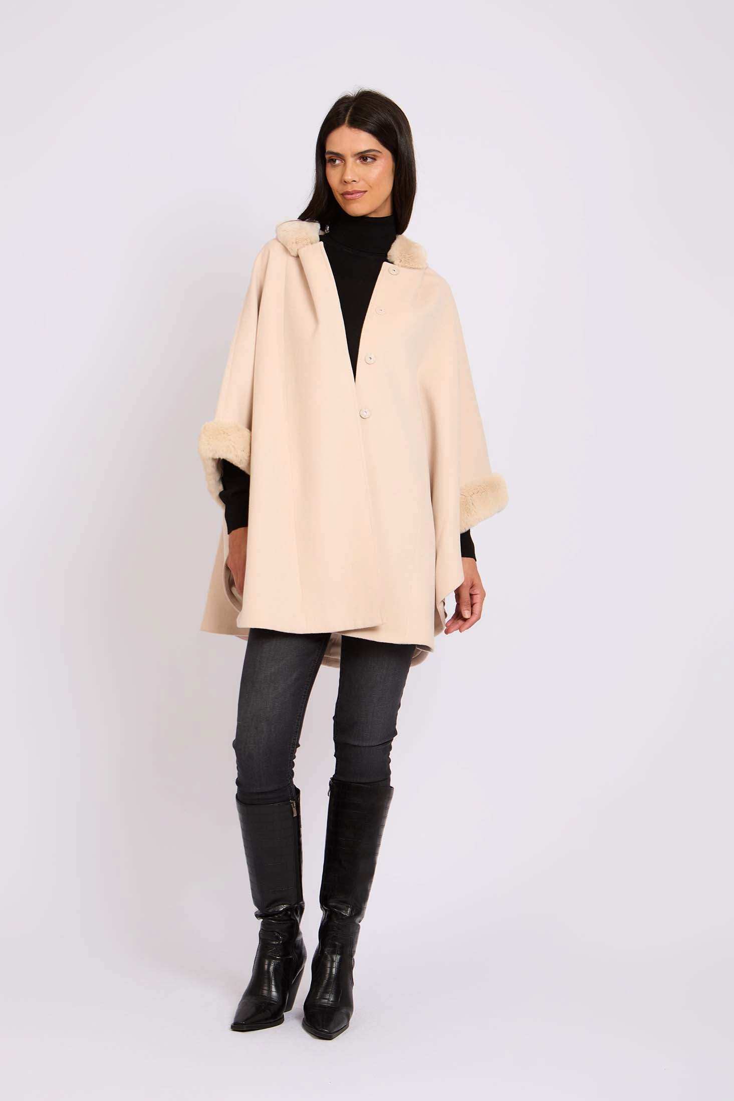 Women Cape Wool Ivory