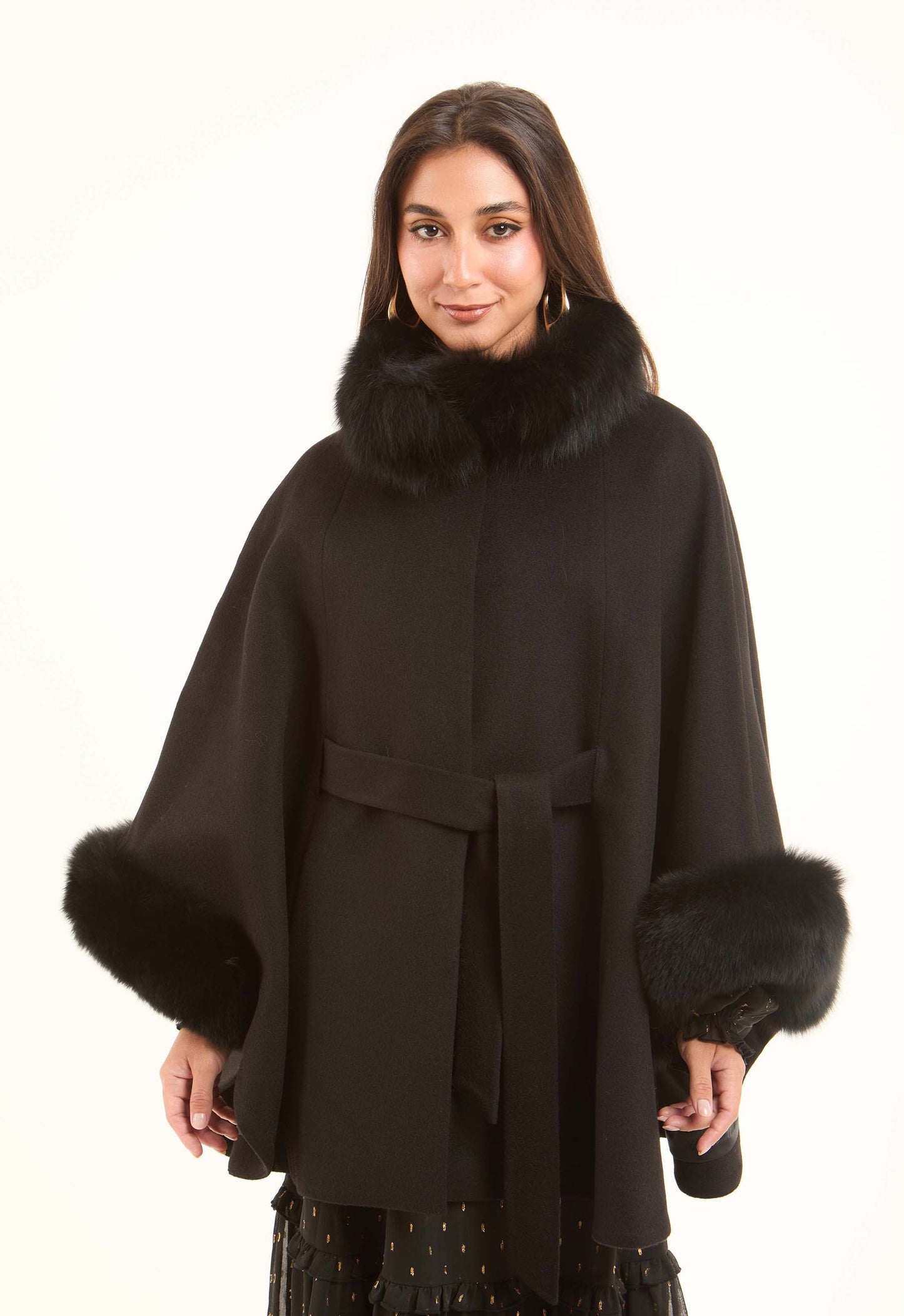 Women Cape Wool Black