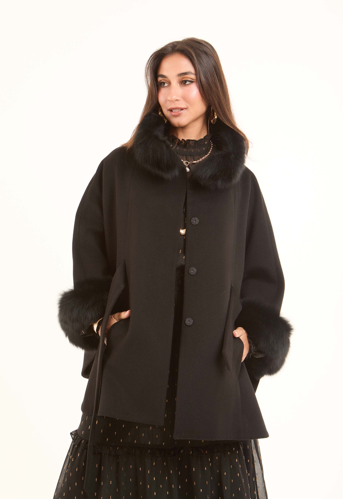 Women Cape Wool Black