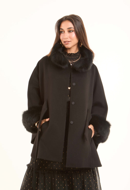 Women Cape Wool Black