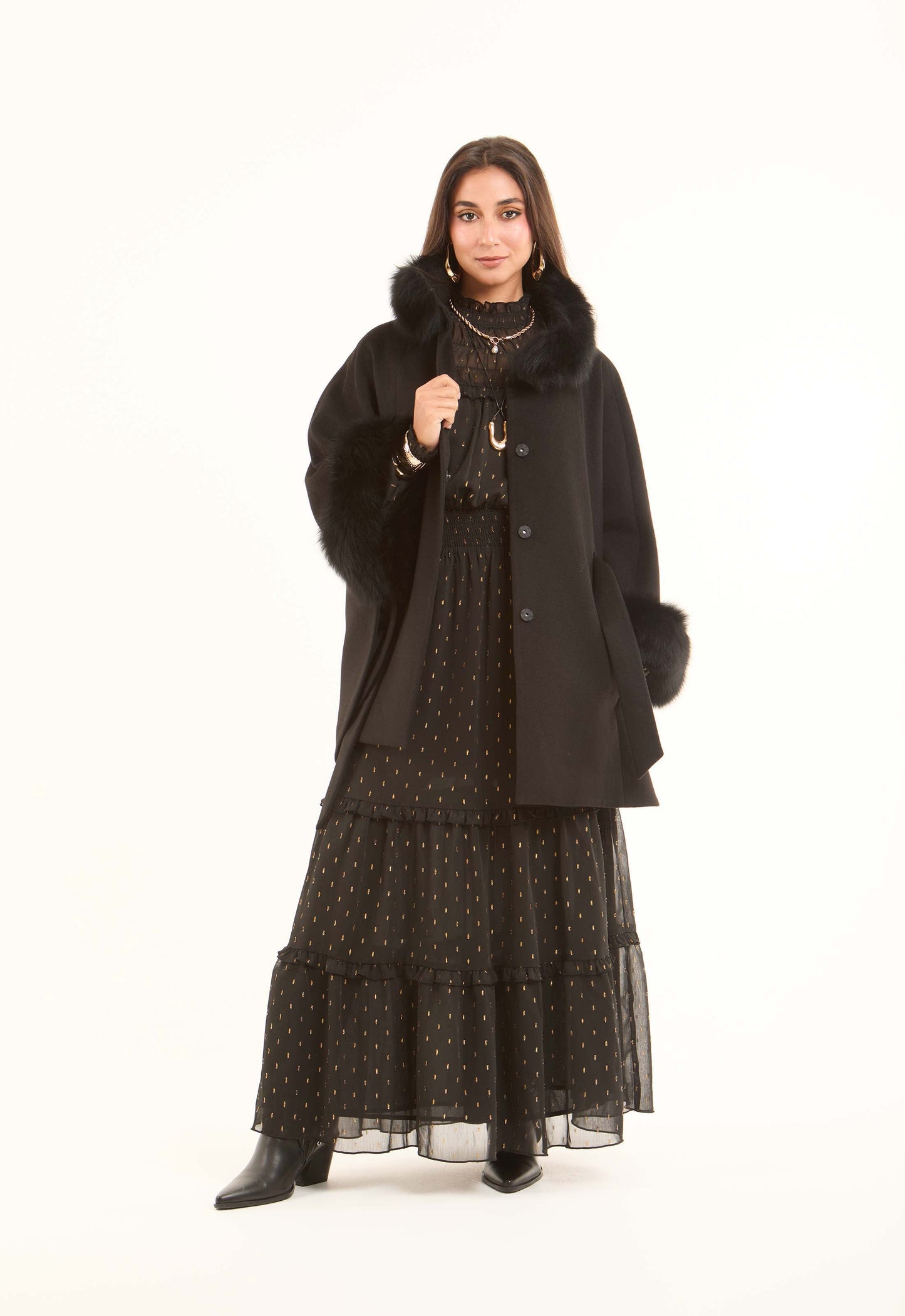Women Cape Wool Black