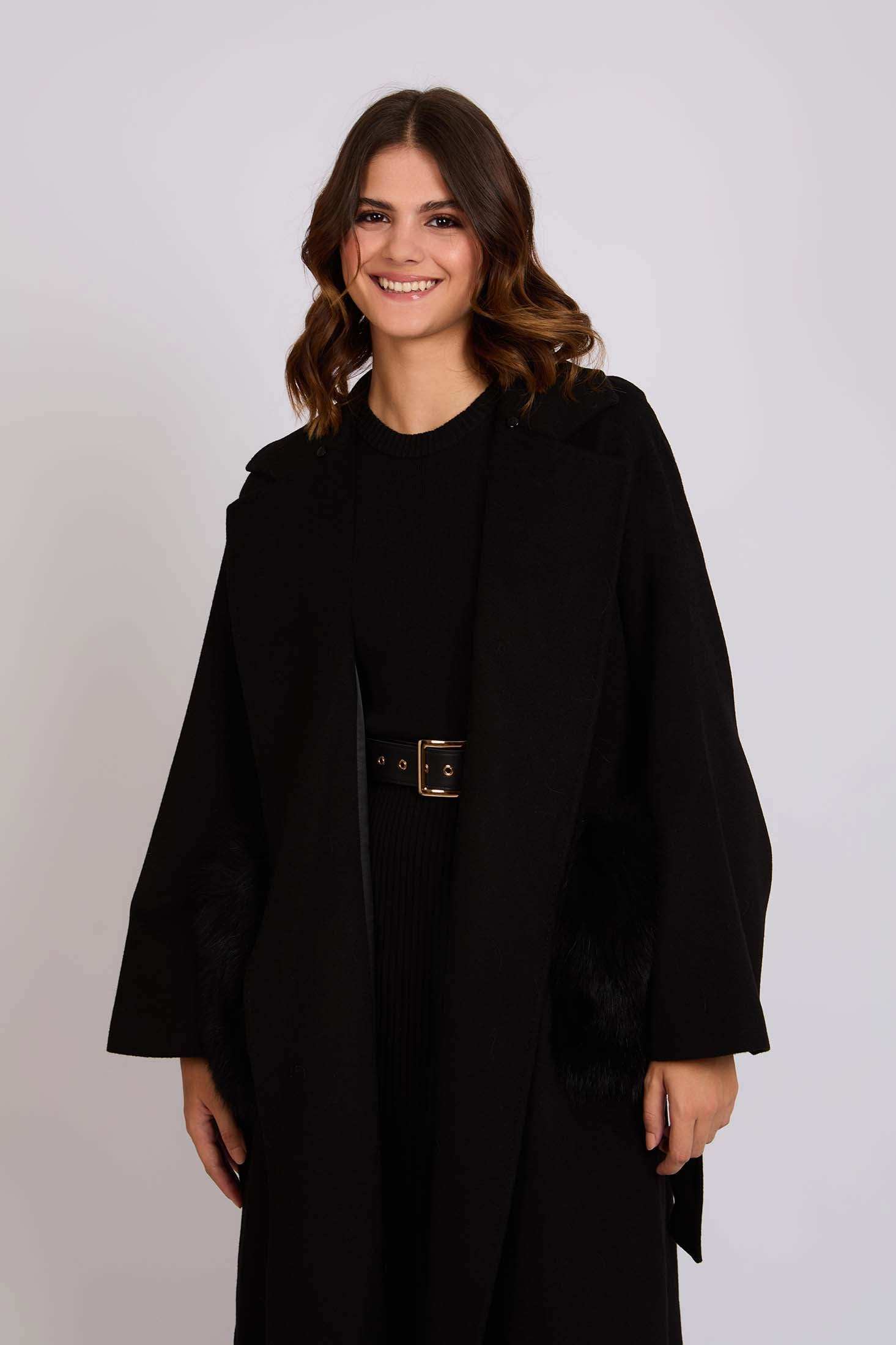 Women Coat Wool Black