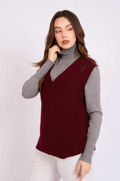 Women Regular Fit Vest - Maroon