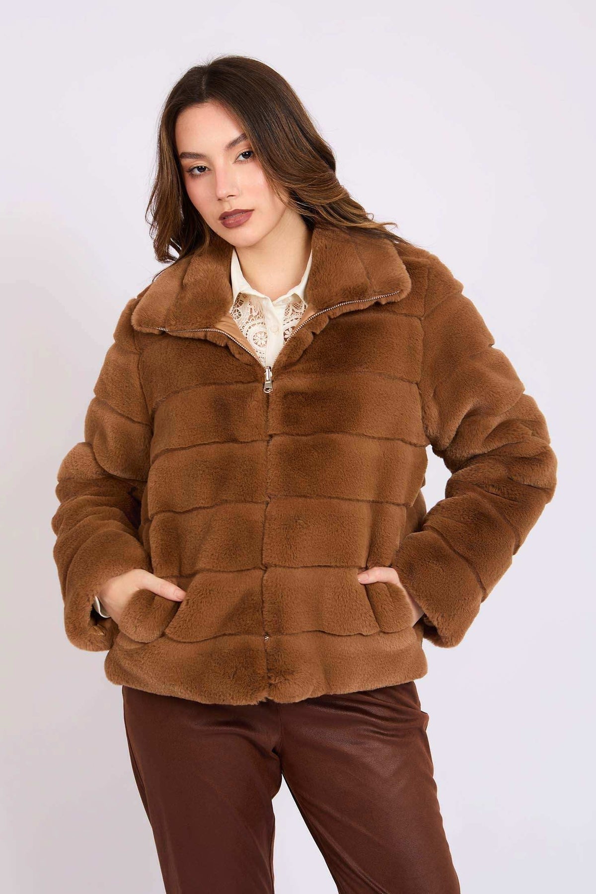 Women Regular Fit Jacket Brown