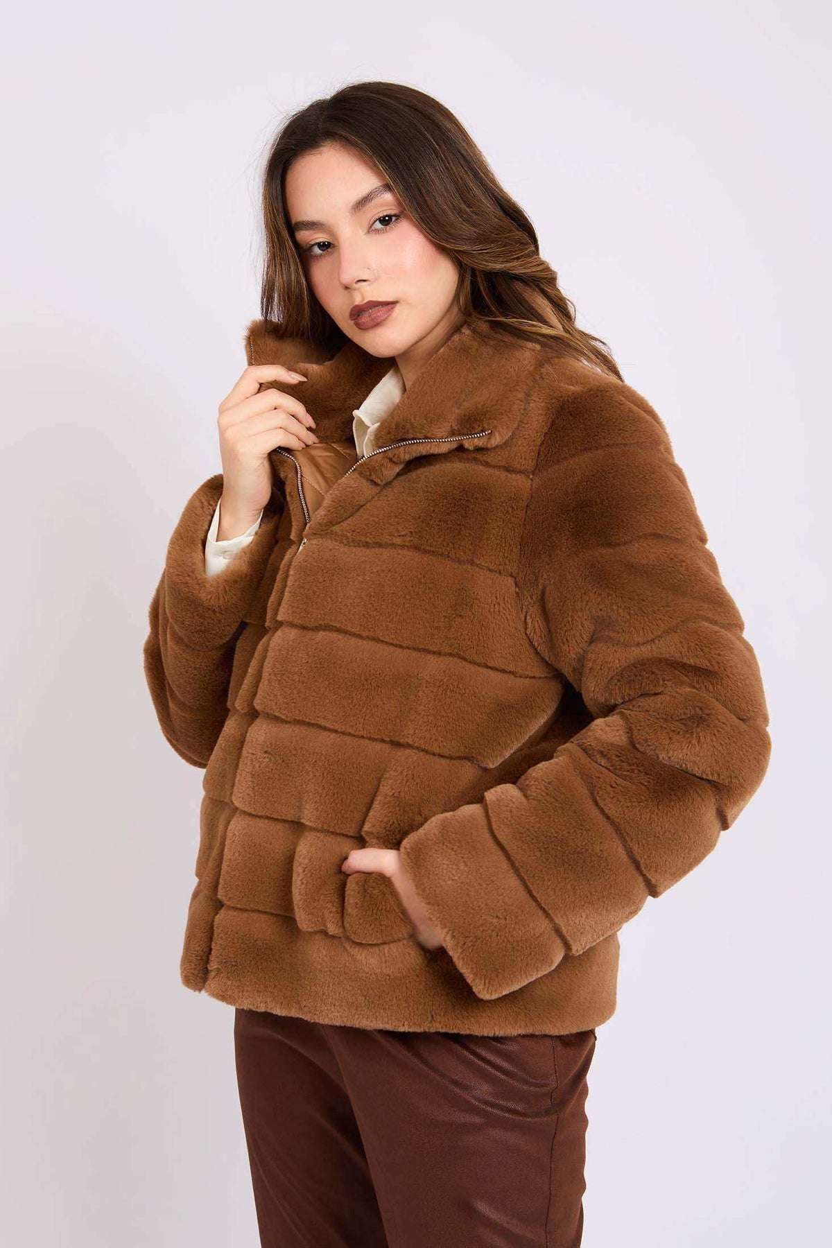 Women Regular Fit Jacket Brown