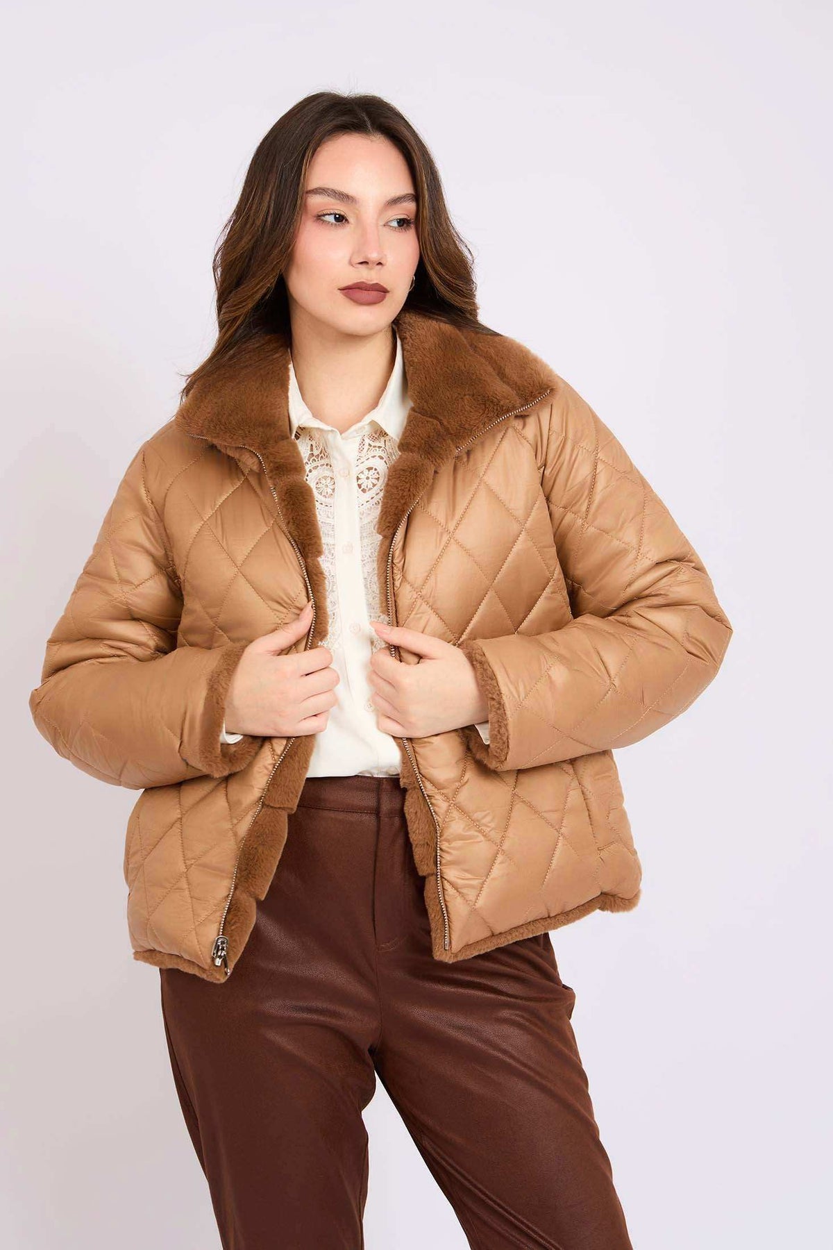 Women Regular Fit Jacket Brown