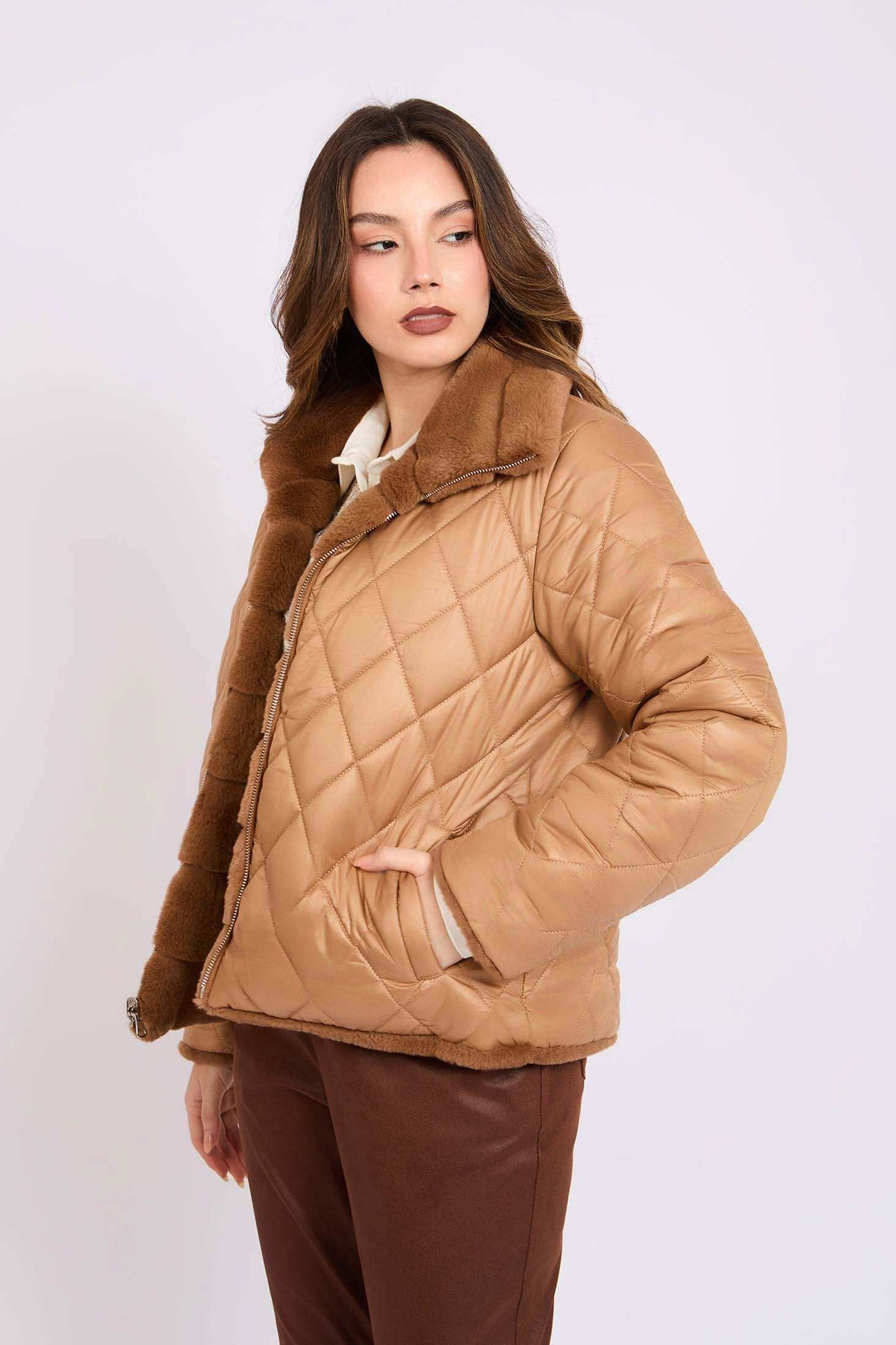 Women Regular Fit Jacket Brown