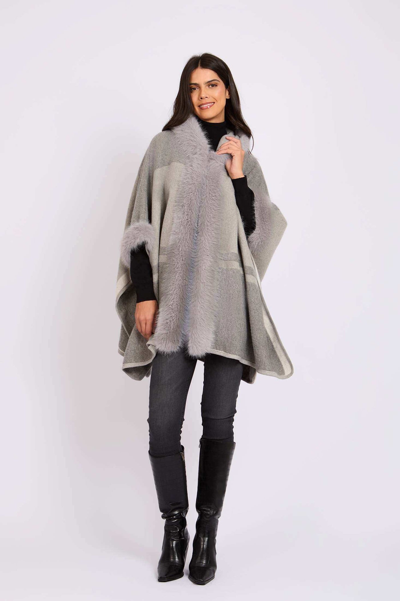 Women Regular Fit Poncho - Grey