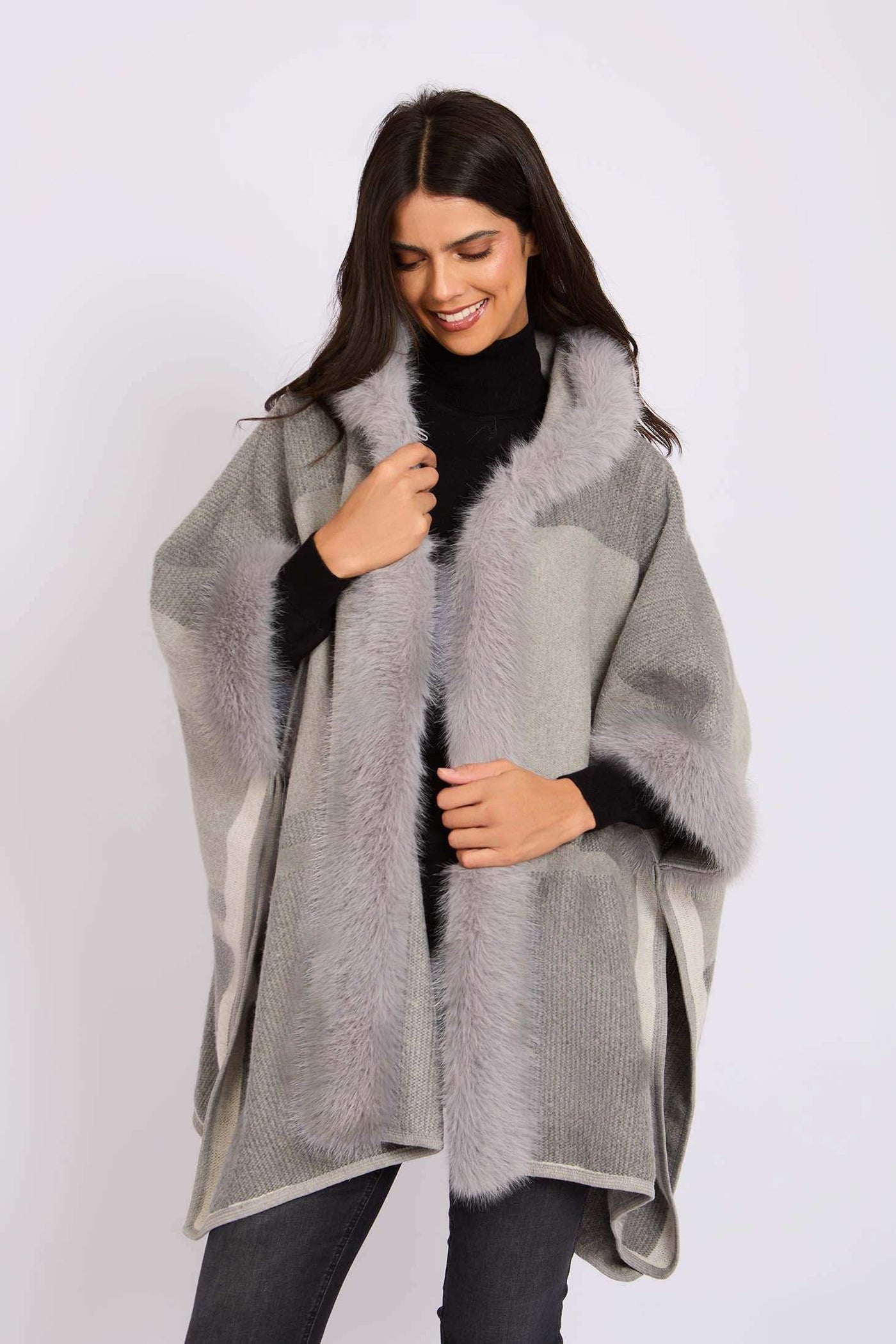 Women Regular Fit Poncho - Grey