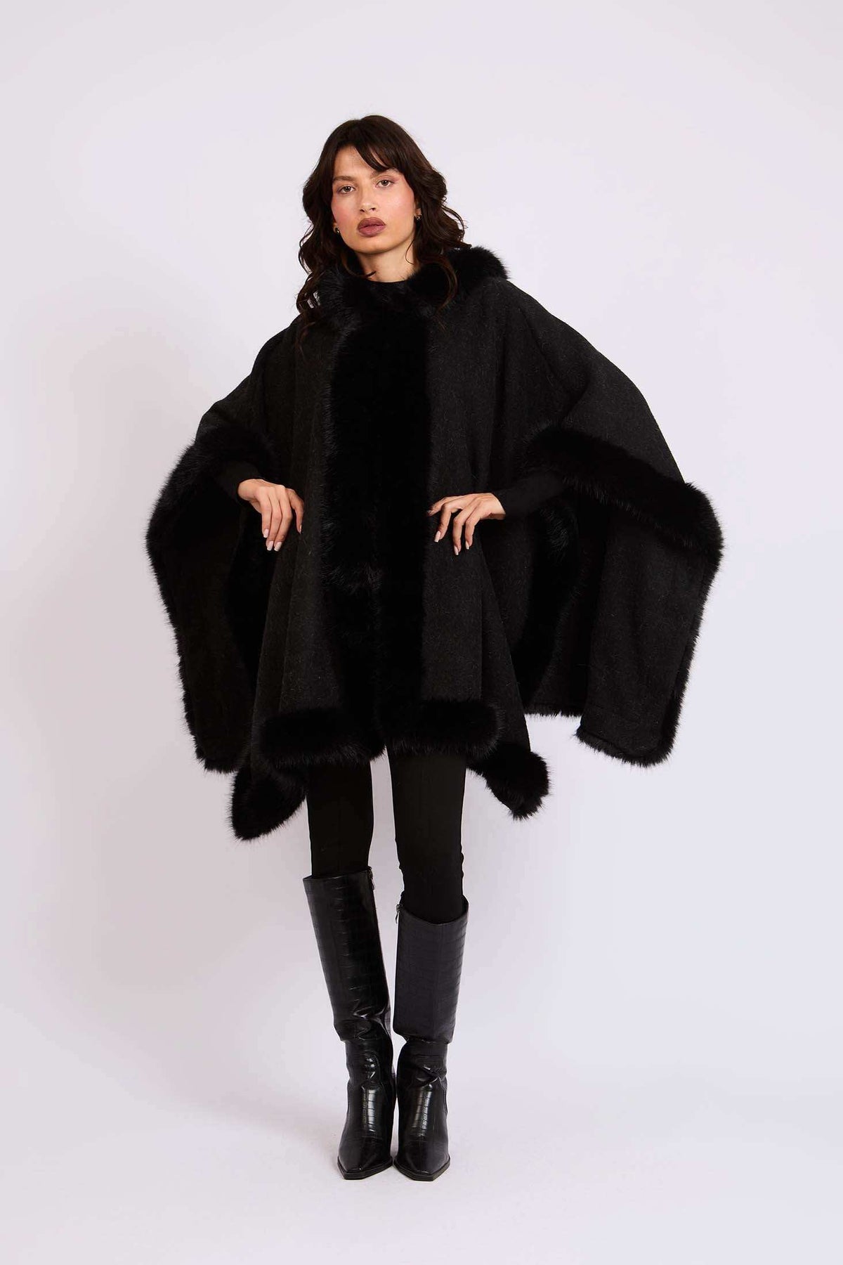 Women Regular Fit Poncho Black
