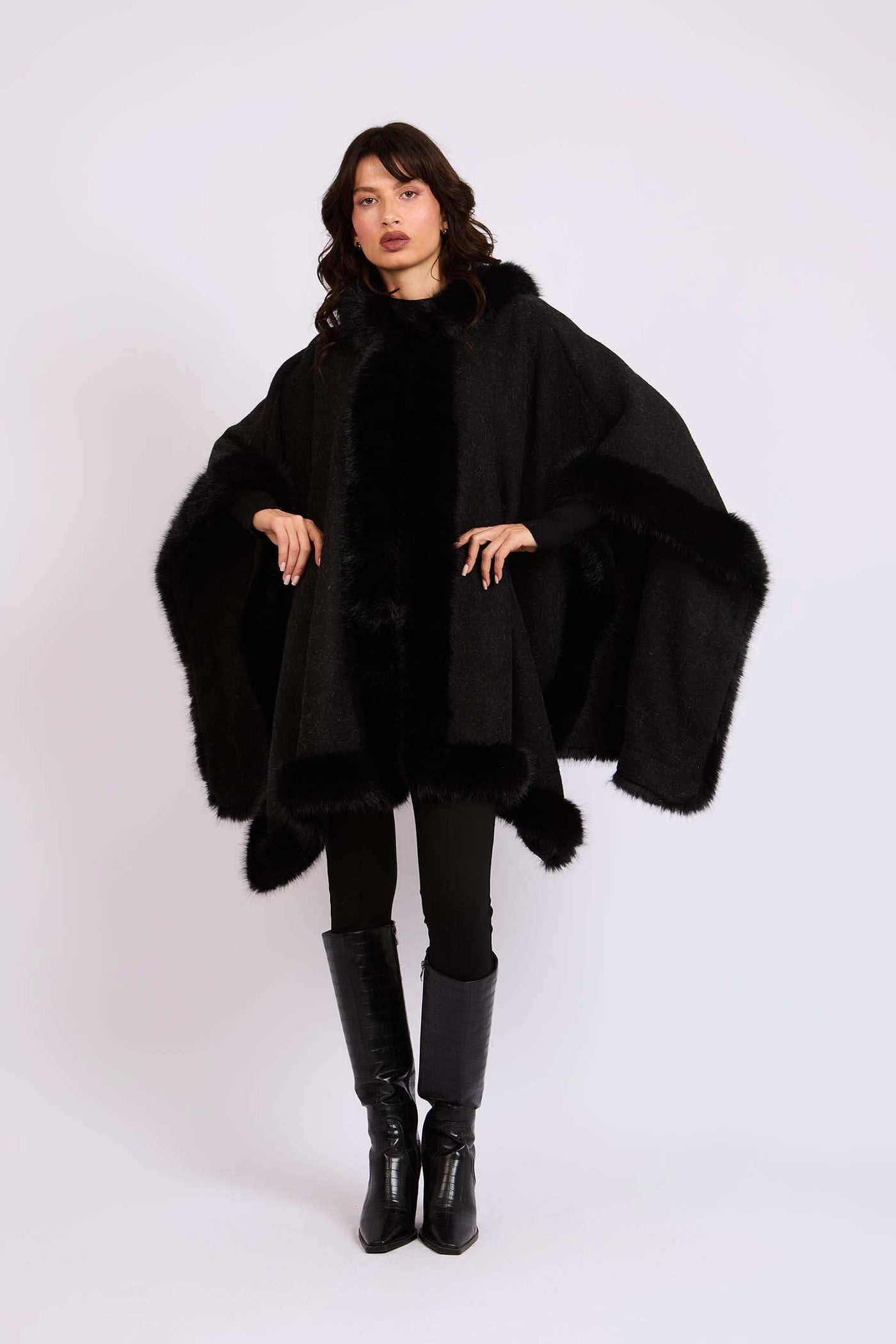 Women Regular Fit Poncho - Black