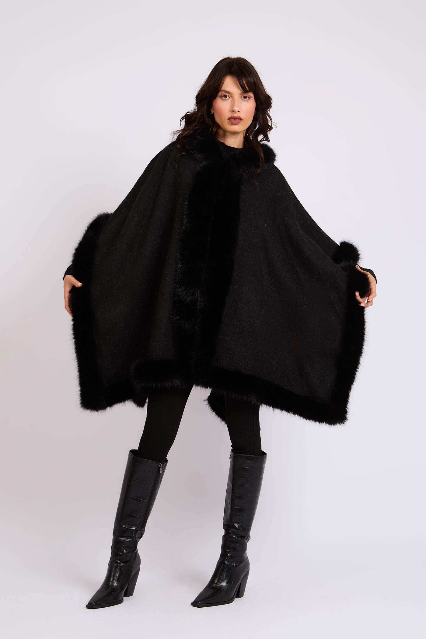 Women Regular Fit Poncho - Black