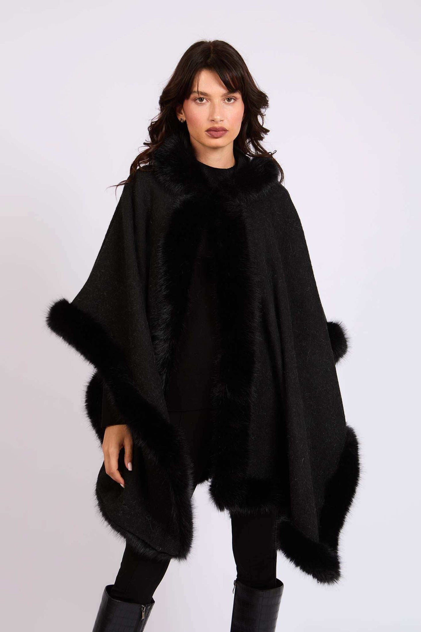 Women Regular Fit Poncho - Black