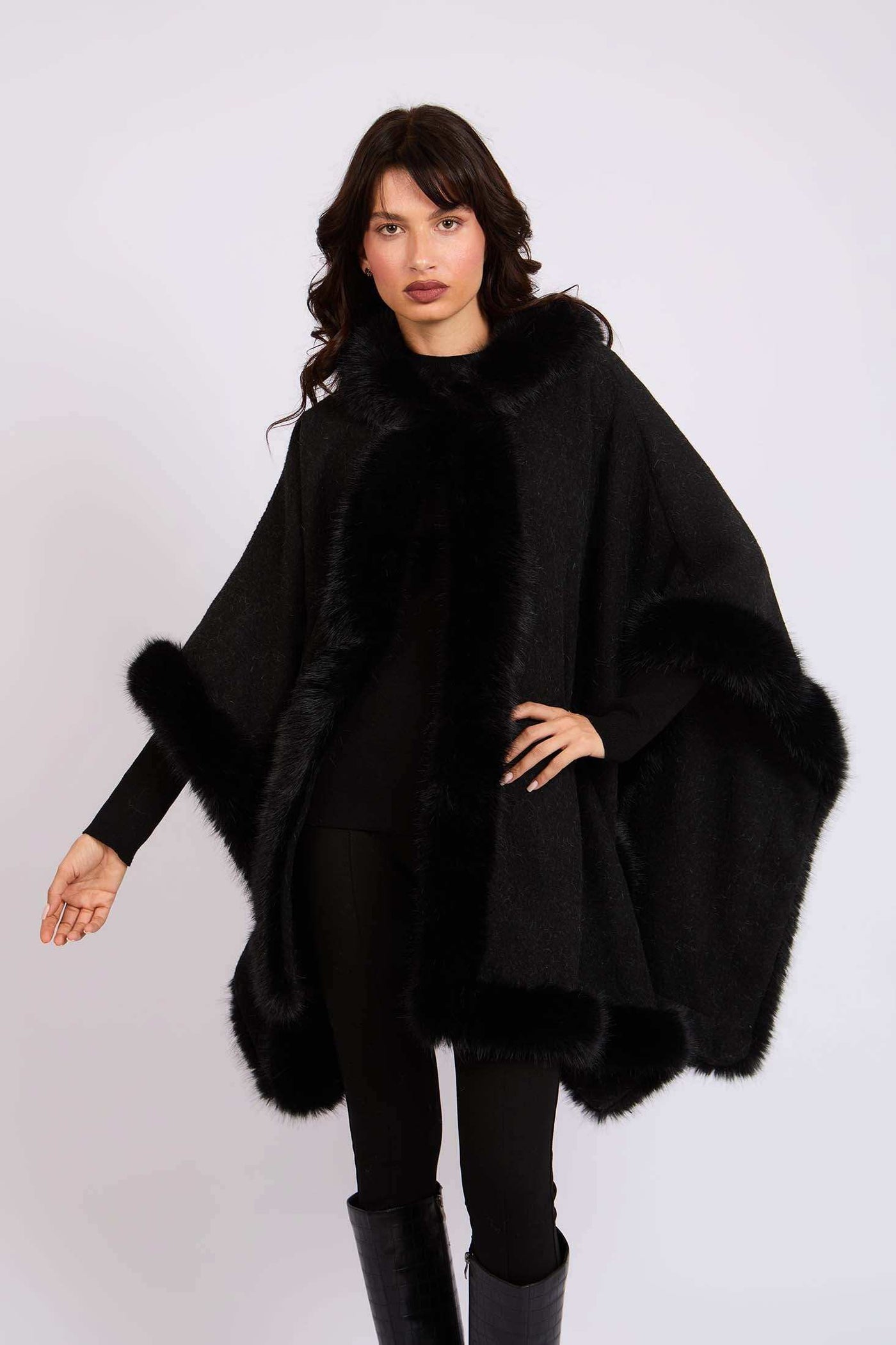 Women Regular Fit Poncho - Black