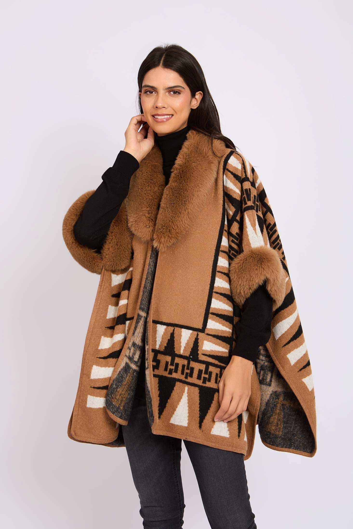 Women Regular Fit Poncho Brown