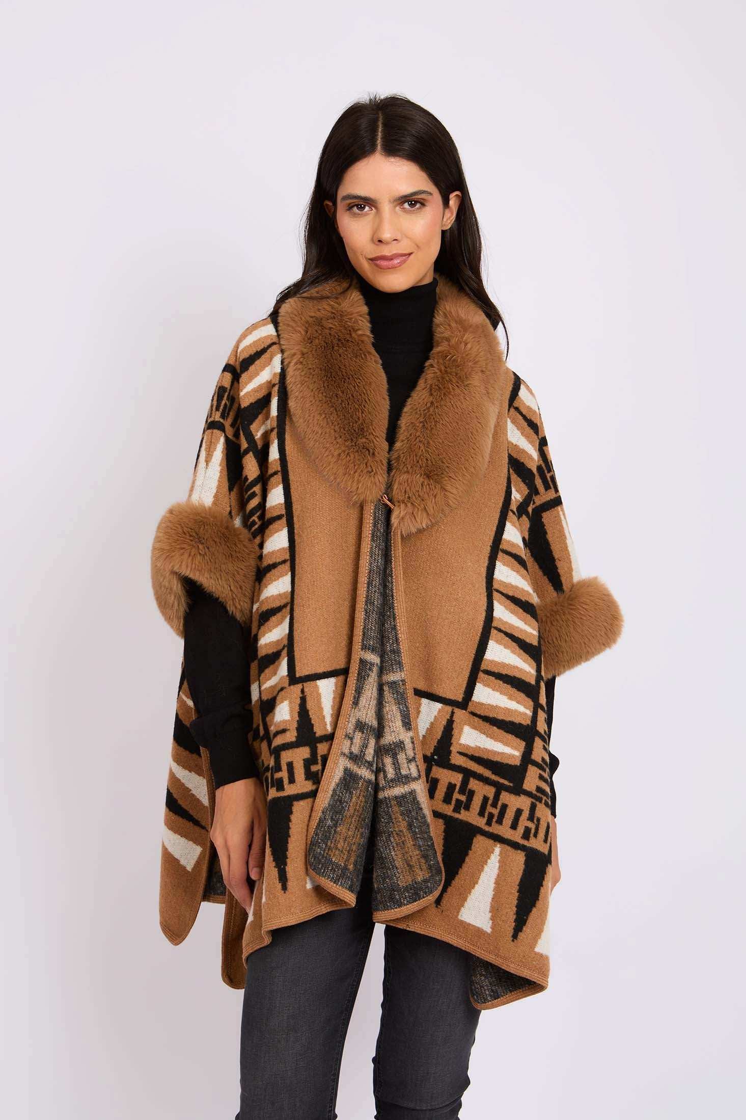 Women Regular Fit Poncho Brown