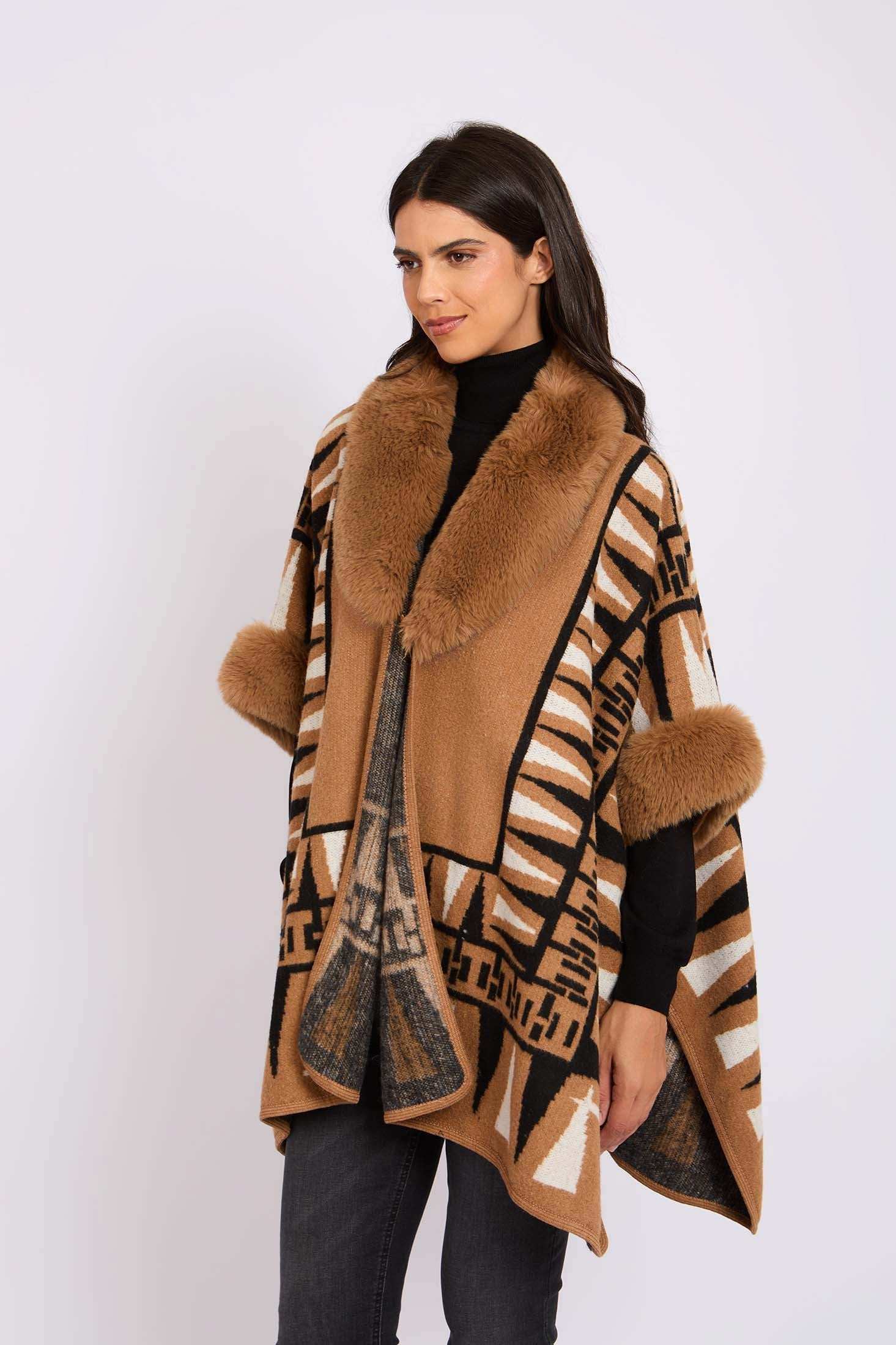 Women Regular Fit Poncho Brown