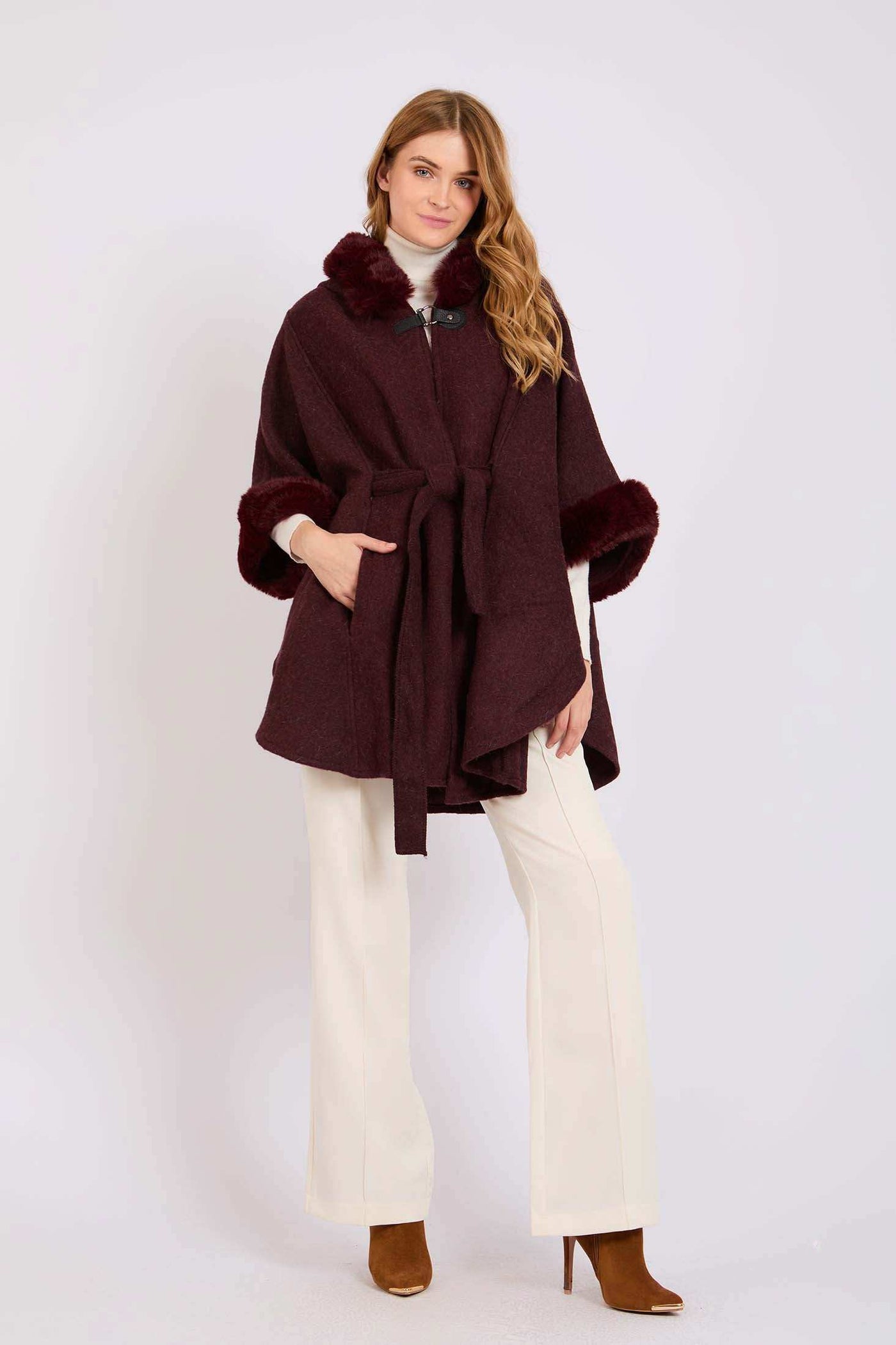 Women Regular Fit Poncho - Burgundy