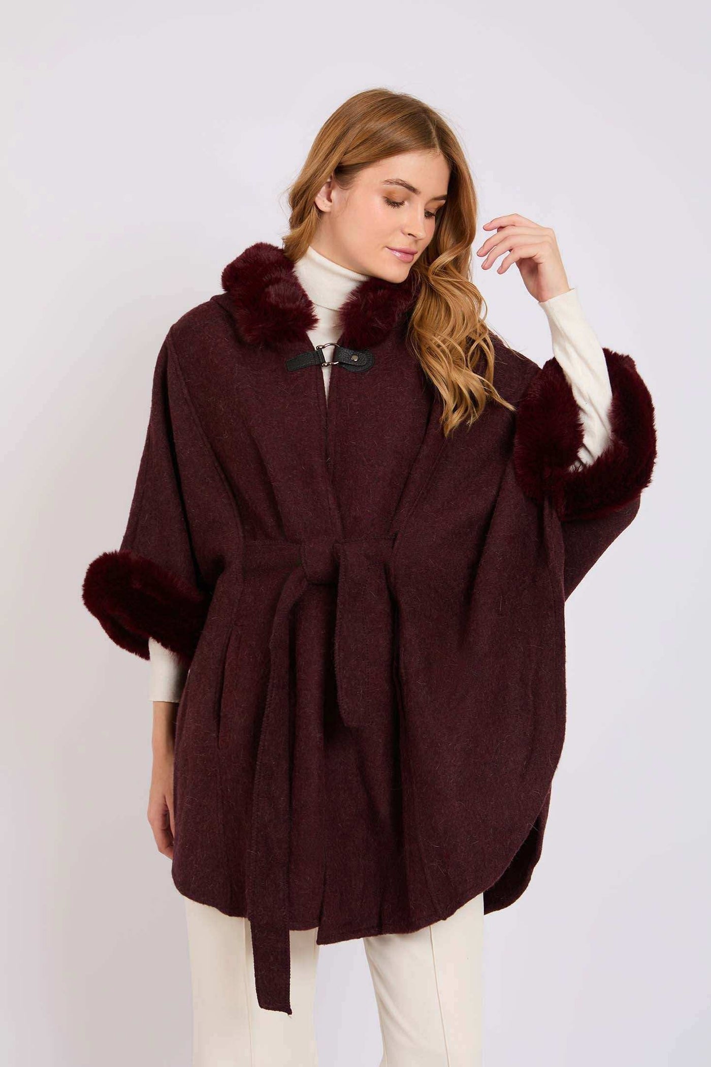 Women Regular Fit Poncho - Burgundy