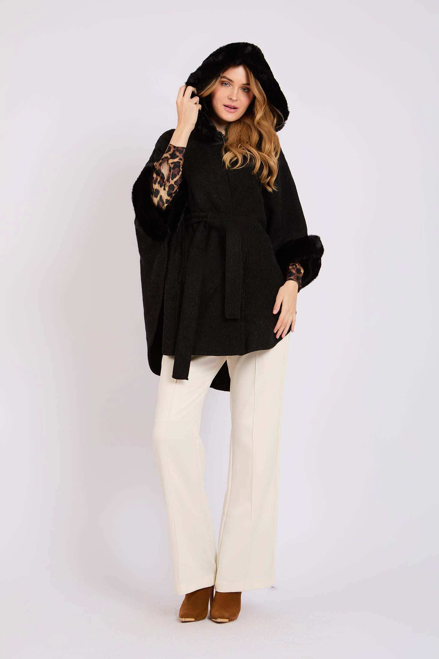 Women Regular Fit Poncho Black
