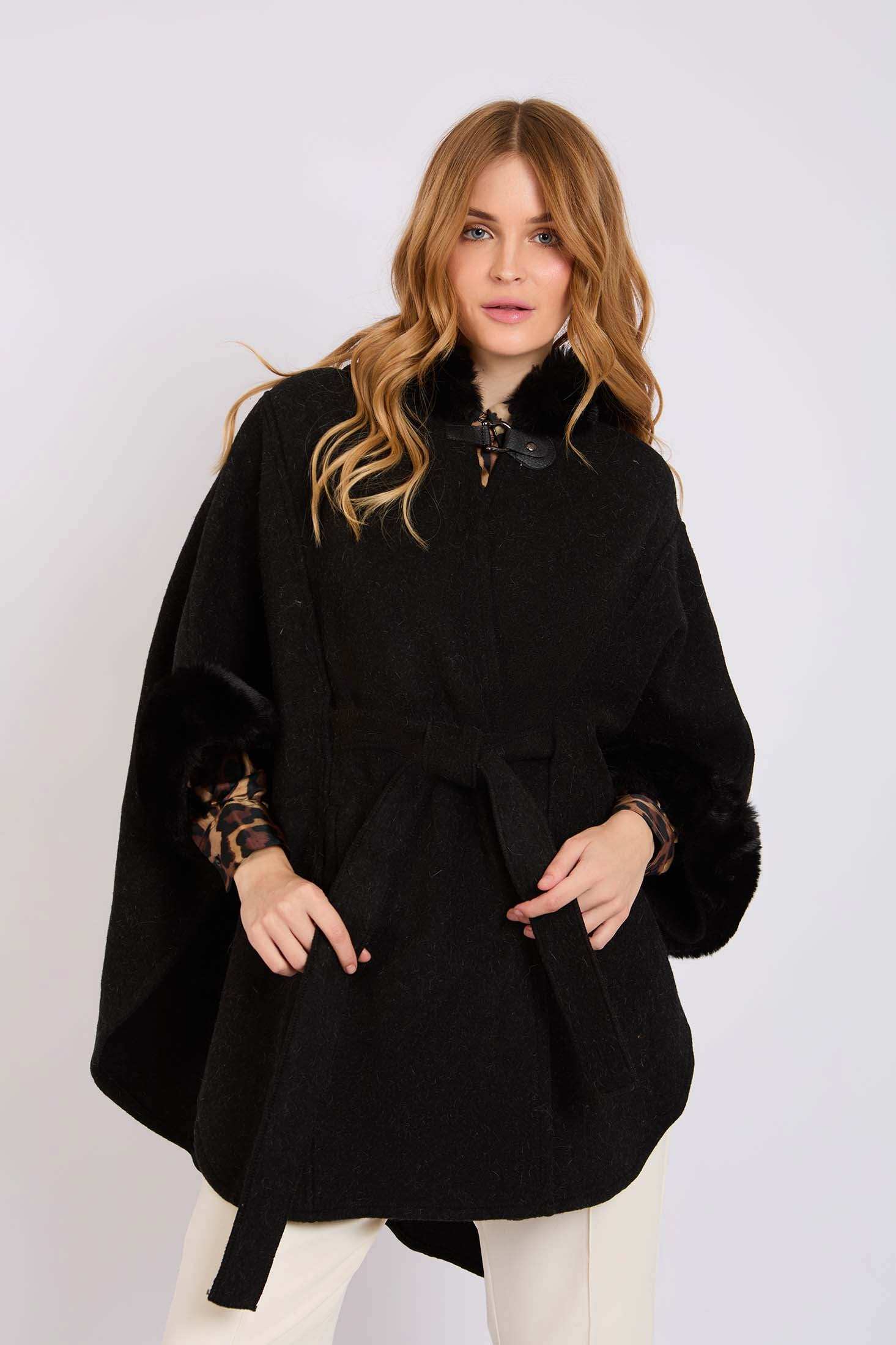 Women Regular Fit Poncho Black