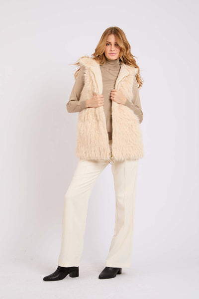 Women Double Faced Vest with Hood - Beige