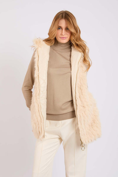 Women Double Faced Vest with Hood - Beige