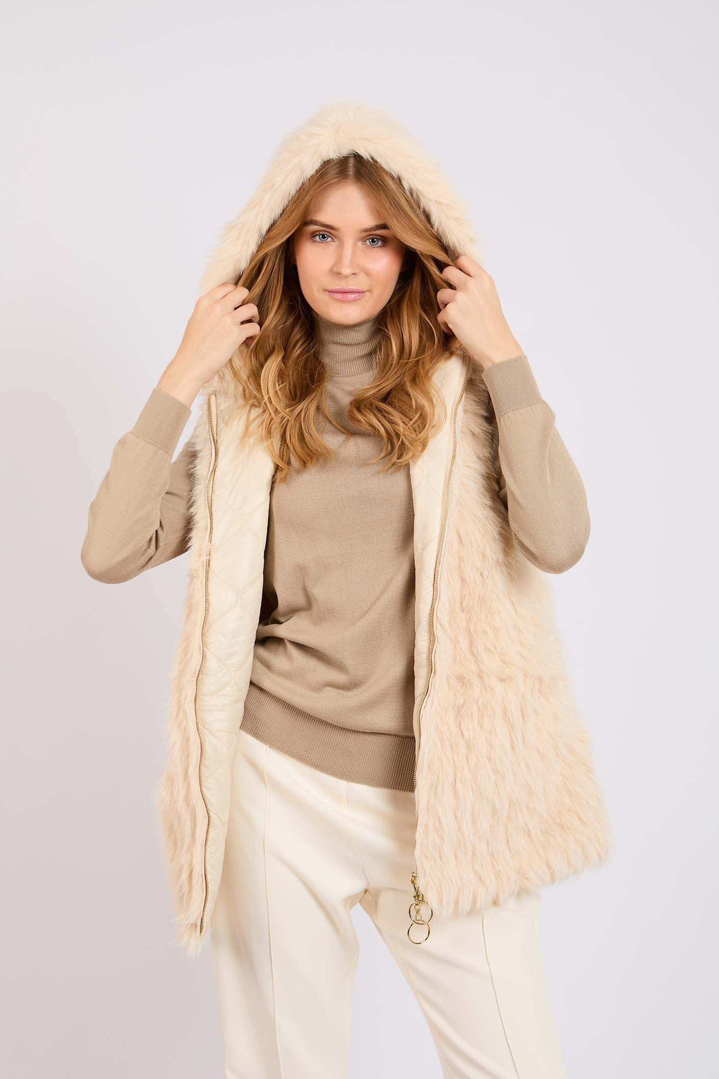 Women Regular Fit Vest Beige