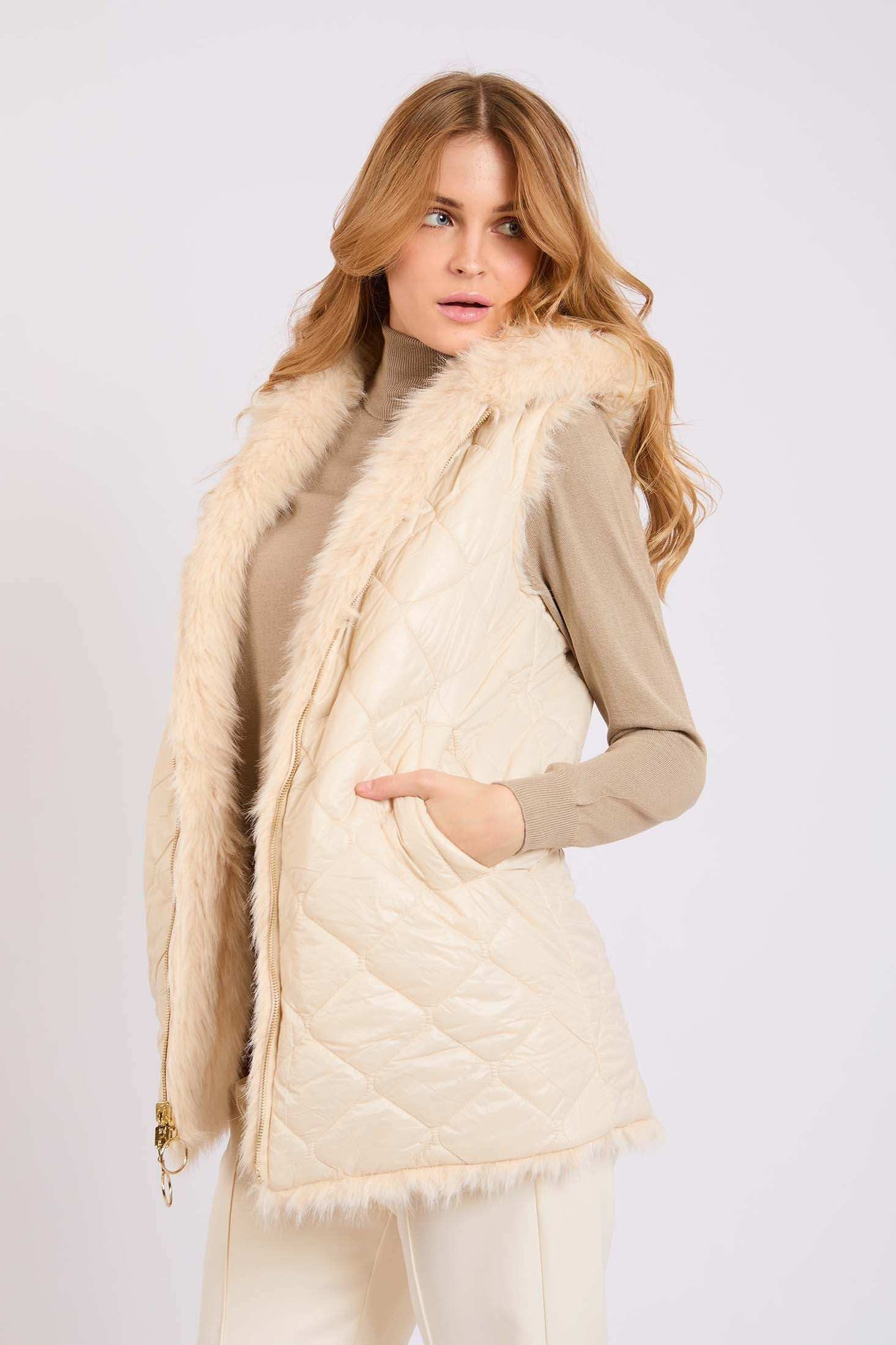 Women Regular Fit Vest Beige