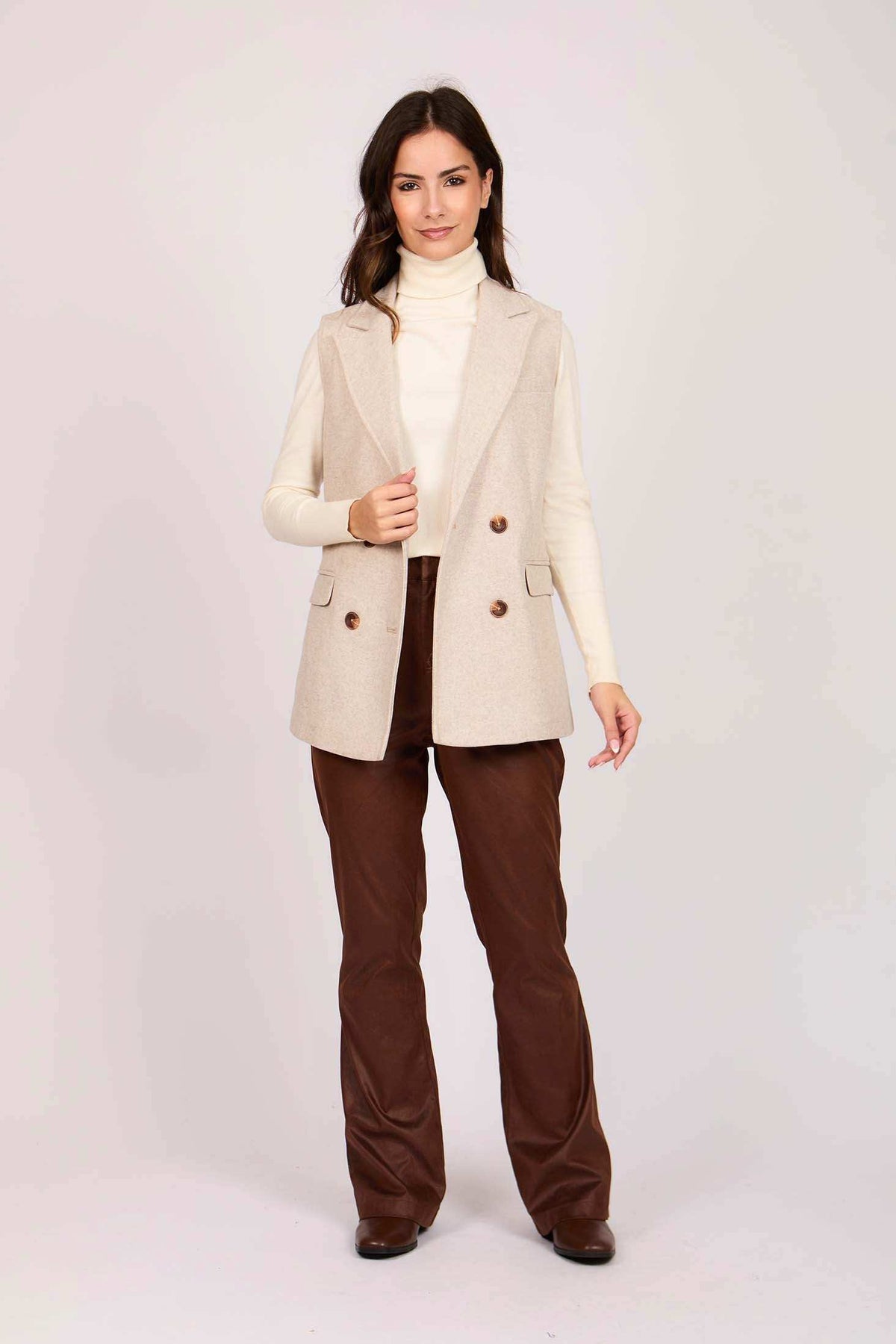 Women Regular Fit Vest Beige