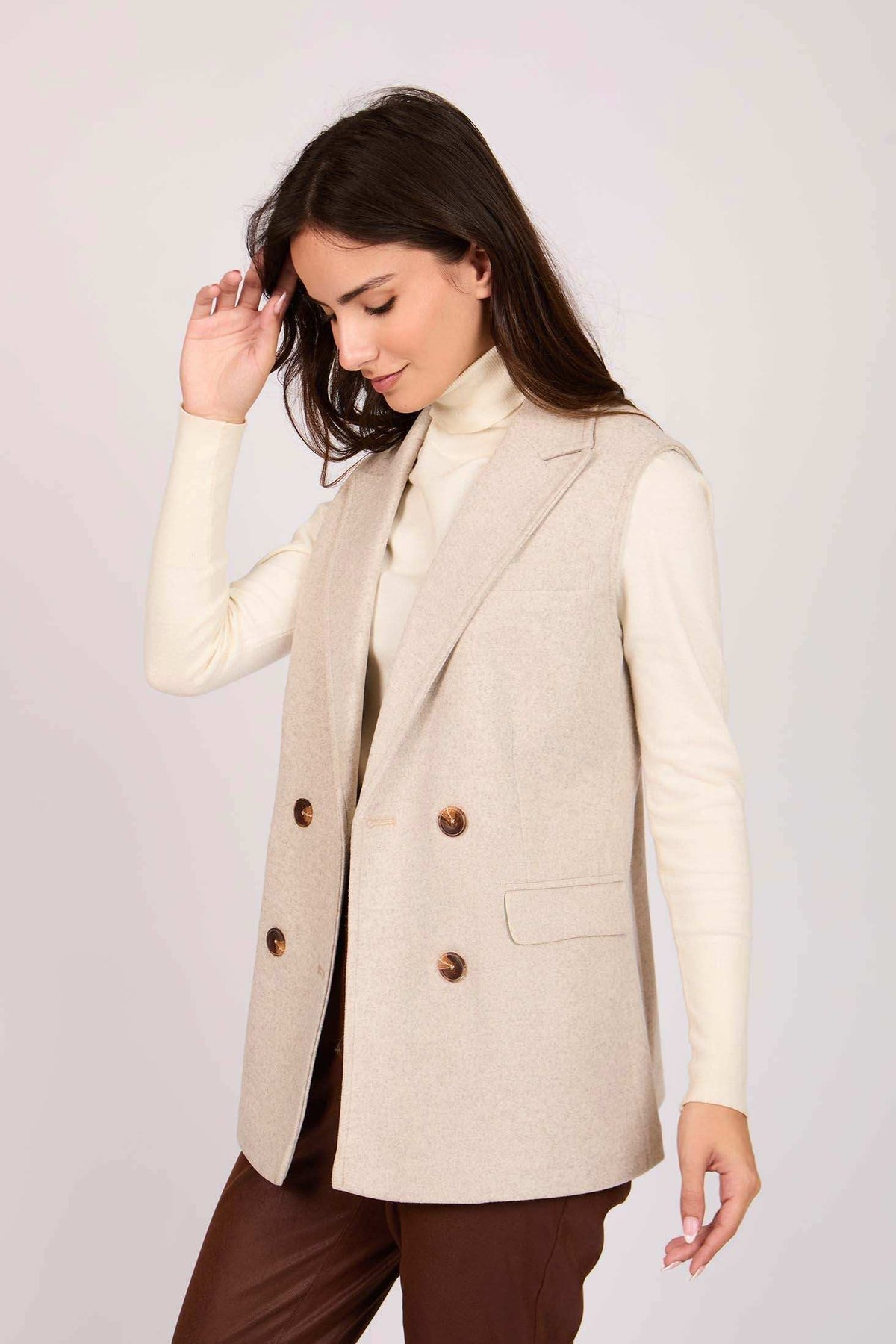 Women Regular Fit Vest Beige