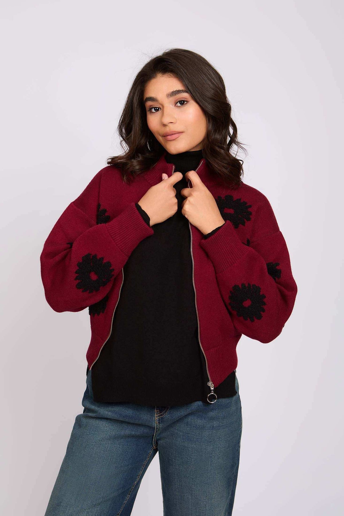 Women Regular Fit Cardigan Burgundy