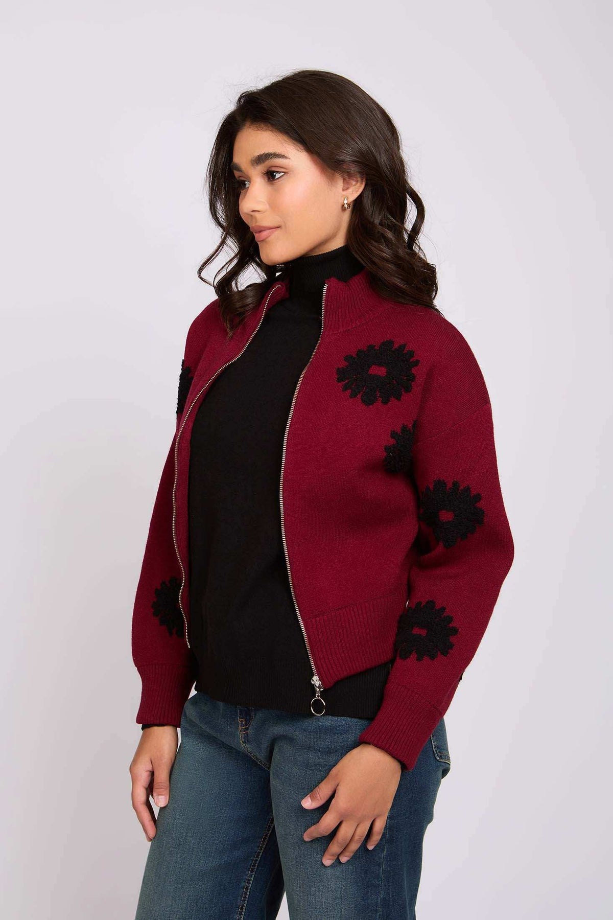 Women Regular Fit Cardigan Burgundy