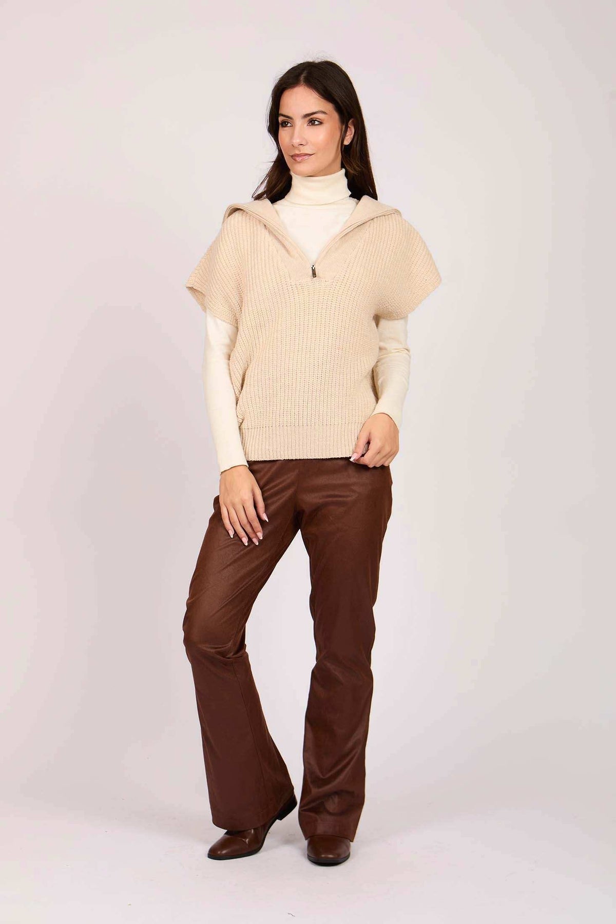 Women Regular Fit Vest Brown