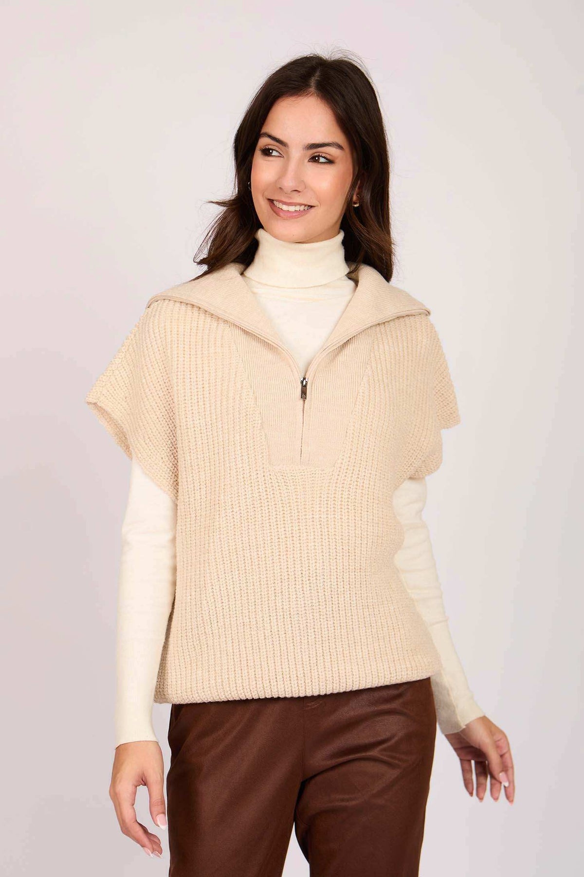 Women Regular Fit Vest Brown