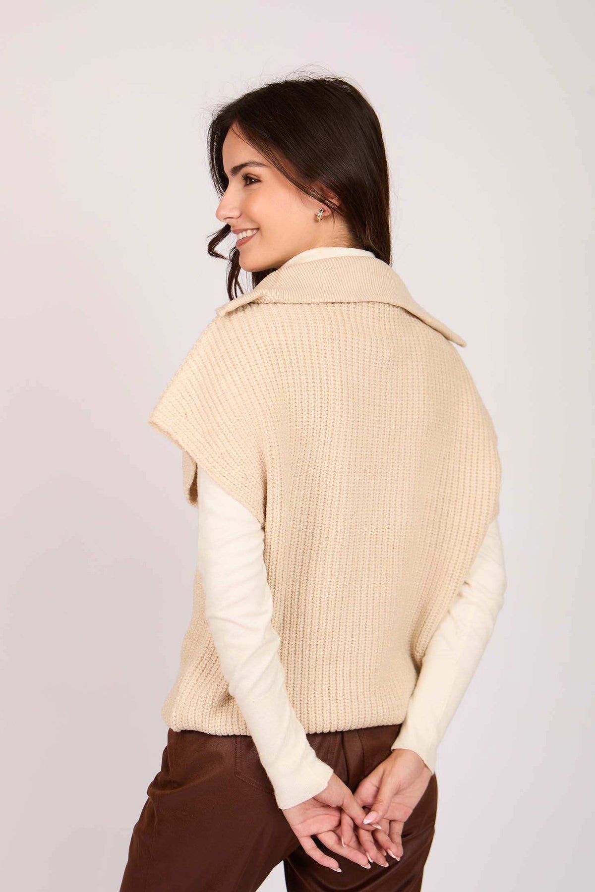 Women Regular Fit Vest Brown