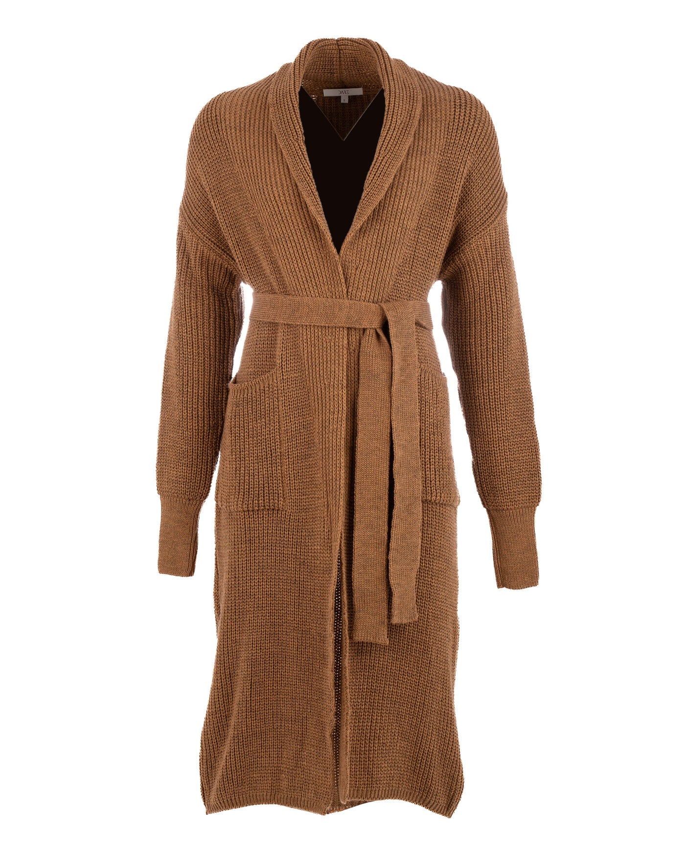 Women Long Cardigan with Belt - Brown