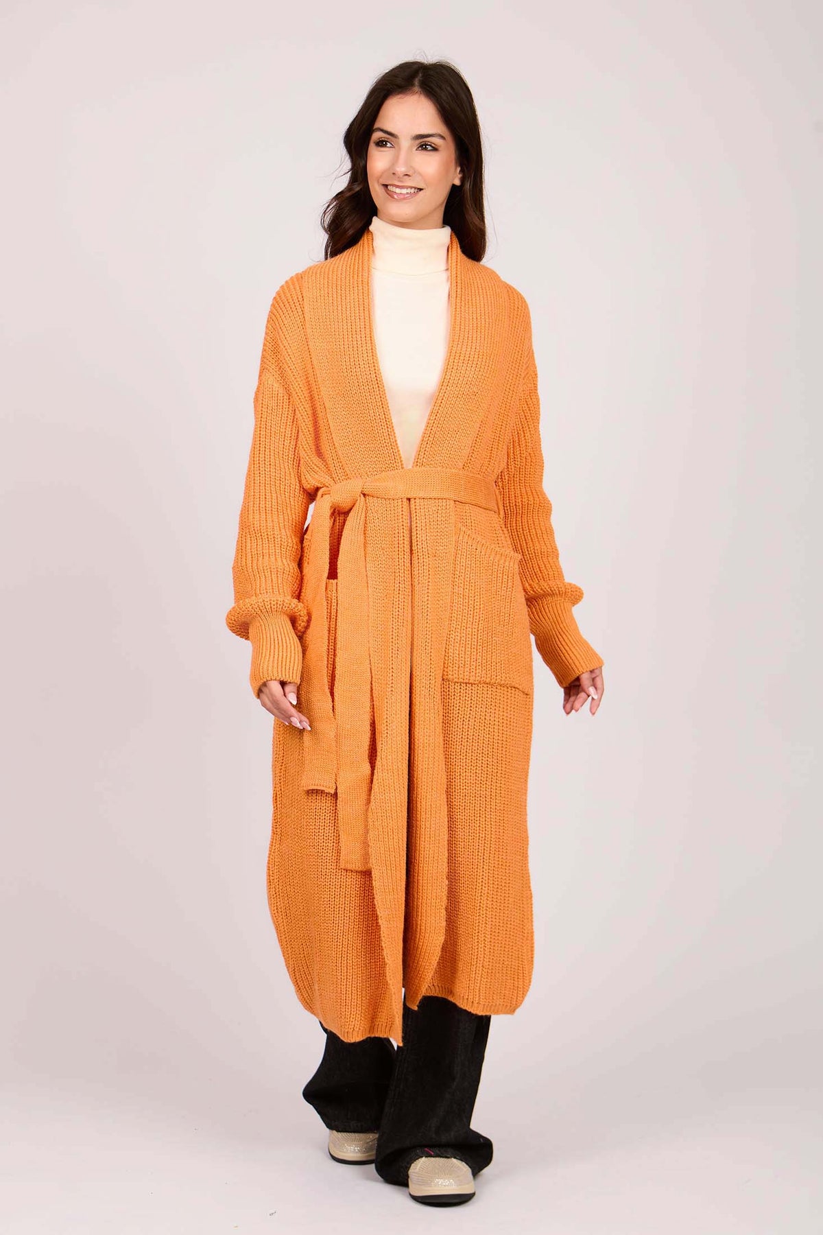 Women Regular Fit Cardigan Orange