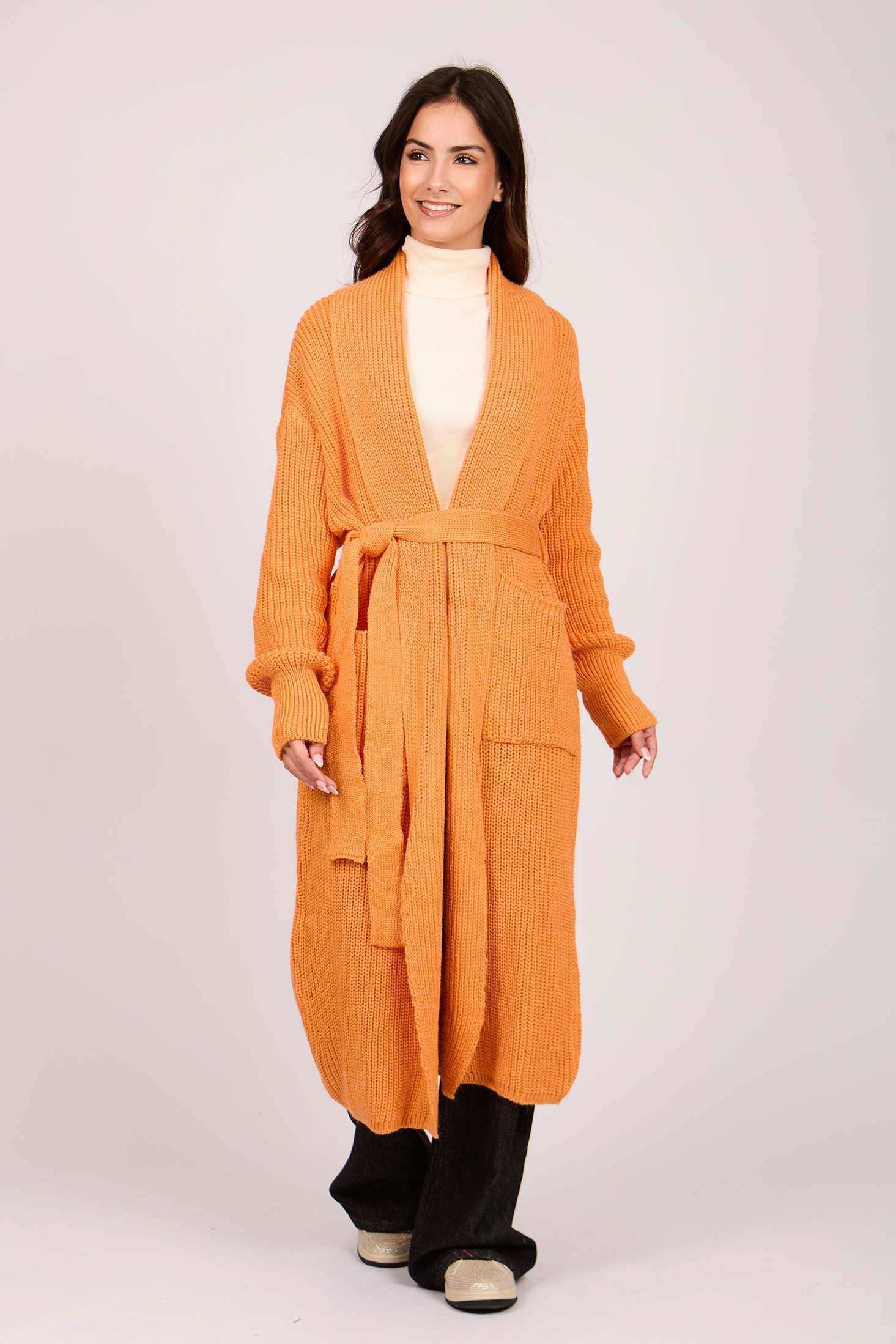 Women Regular Fit Cardigan Orange