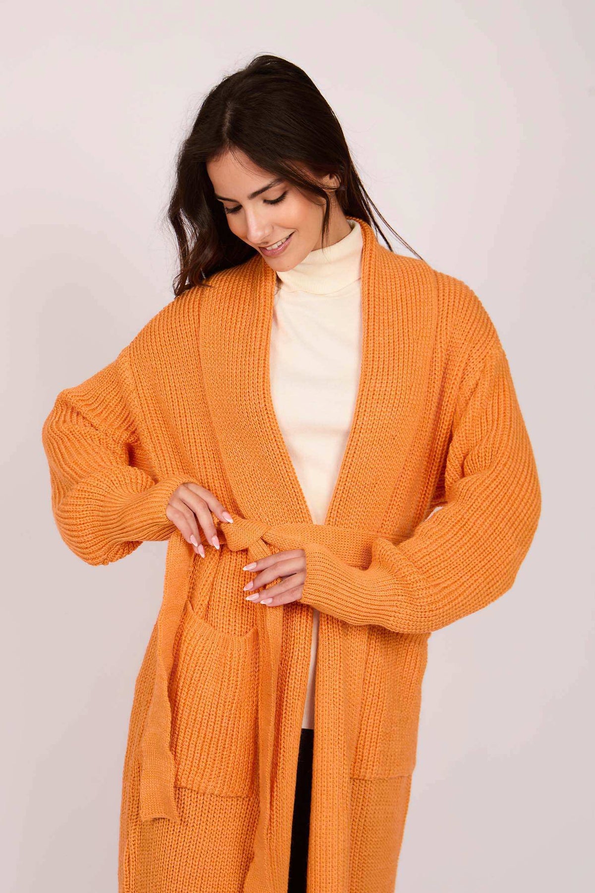Women Regular Fit Cardigan Orange