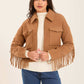 Women Short Jacket with Fringes Brown